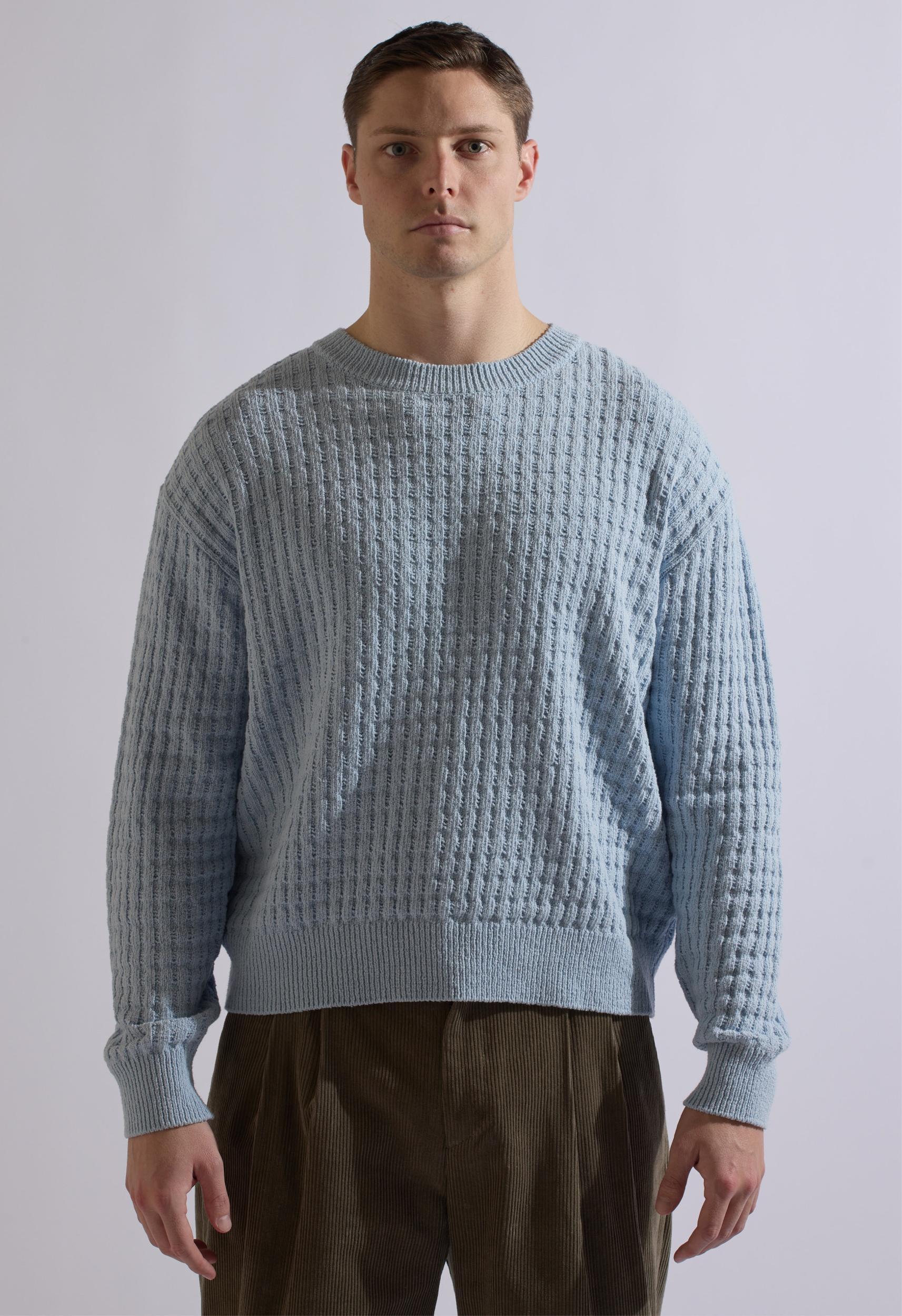 Merino Cable Knit Crew Blue Product Image