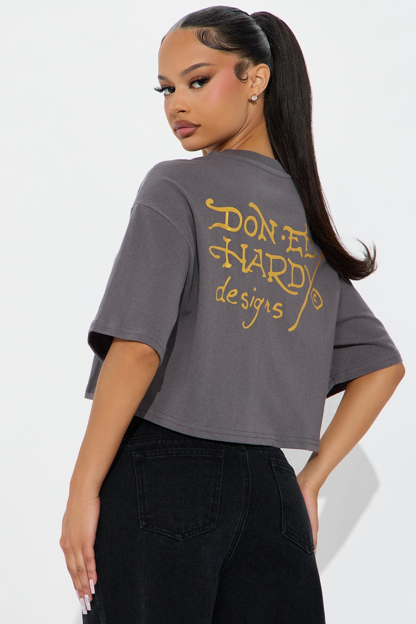 Ed Hardy Panther Rose Cropped Tee - Grey Product Image