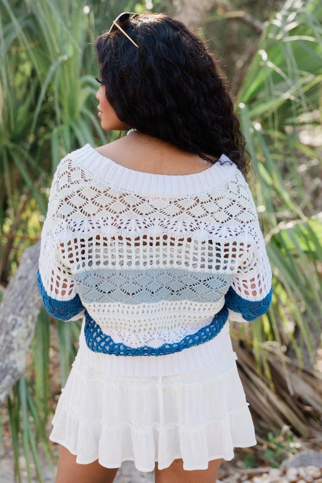 I'm On Board Blue Crochet Striped Cardigan FINAL SALE Product Image