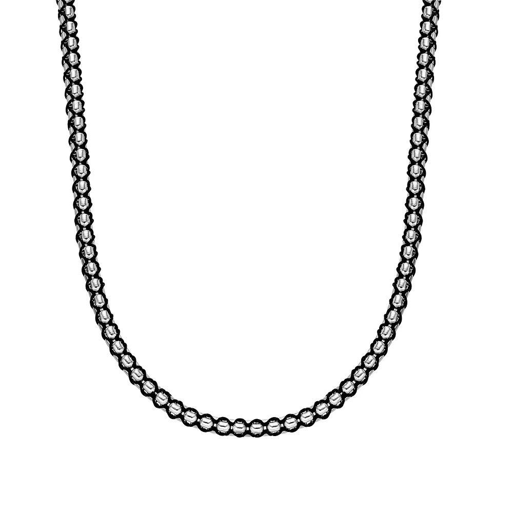 Men's LYNX Stainless Steel Black Cord Box Chain Necklace, Size: 24", Silver Product Image