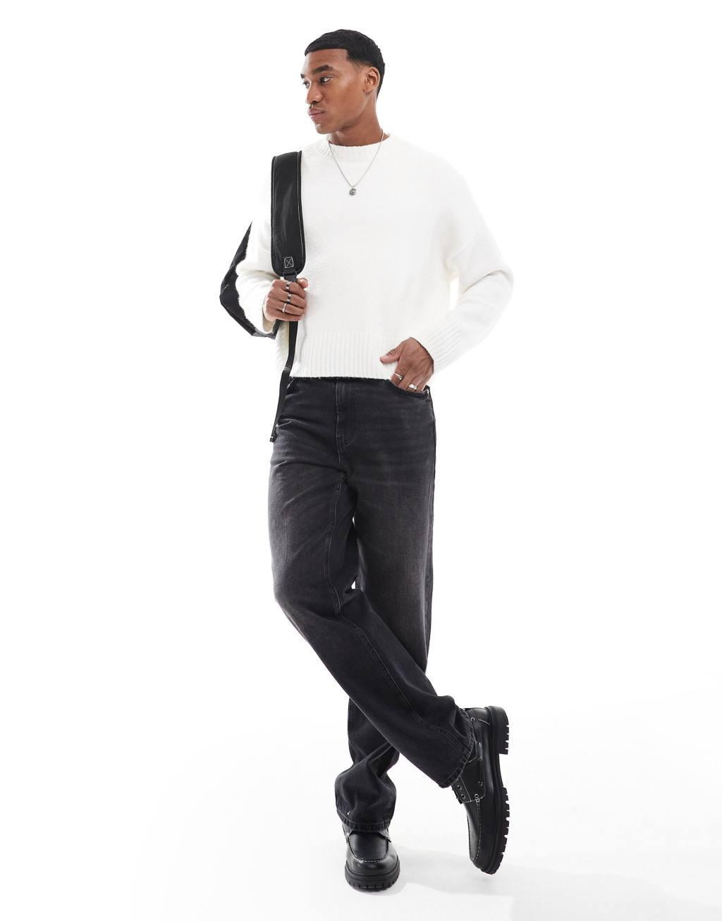 Bershka heavy knit sweater in white Product Image