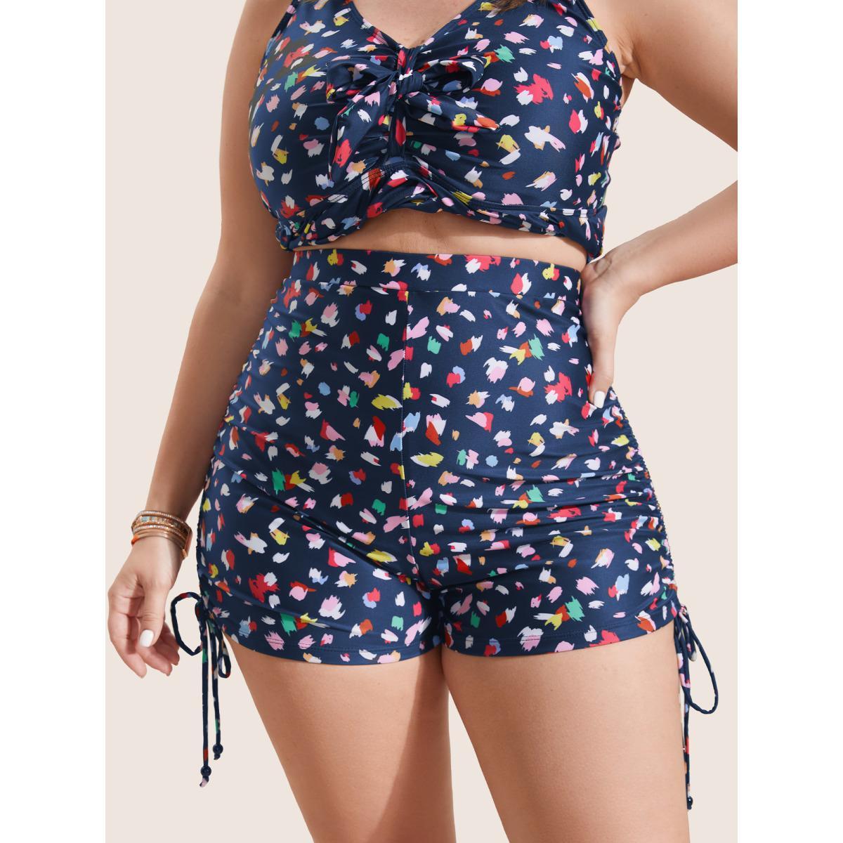 Plus Size Allover Print Drawstring Skinny Swim Bottom Women's Swimwear Aegean Beach Drawstring High stretch Skinny High Rise Curve Swim Bottoms BloomChic 10/M Product Image