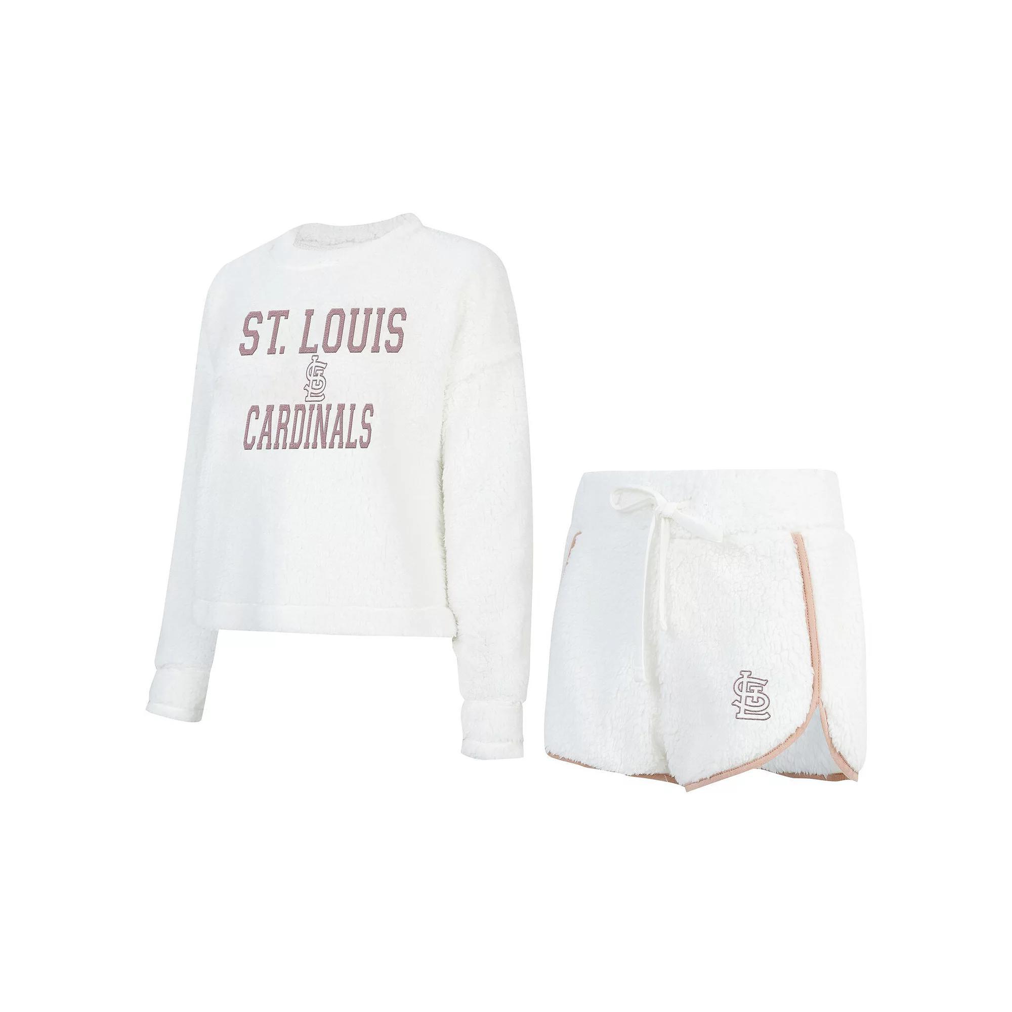 Women's Concepts Sport White St. Louis Cardinals Painter Sherpa Long Sleeve T-Shirt & Short Set, Size: Small Product Image
