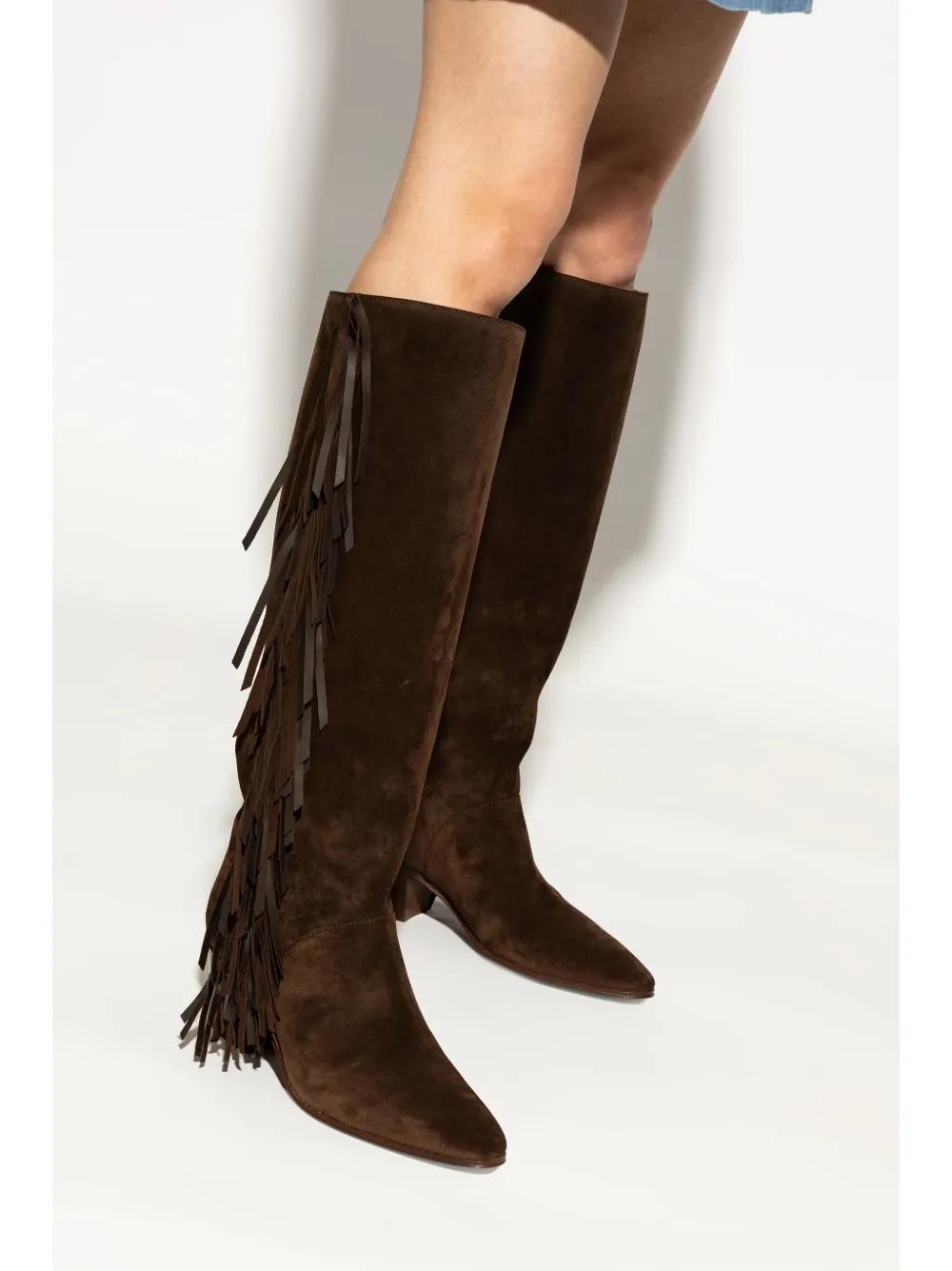 CASADEI Fringed Suede Boots In Brown Product Image