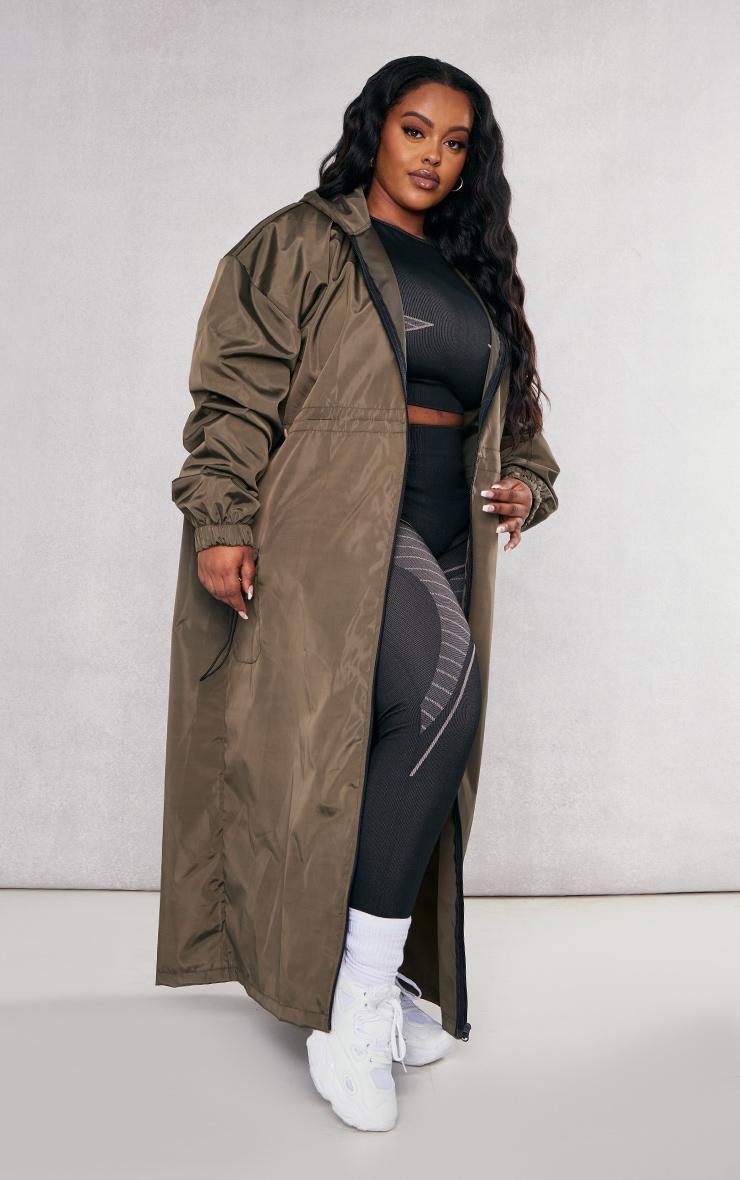 Plus Khaki Toggle Detail Midi Windbreaker Product Image