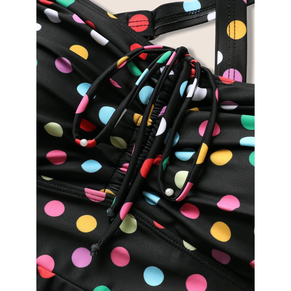 Plus Size Colored Polka Dot Ties Ruched One Piece Swimsuit Women's Swimwear Black Beach Tie knot Curve Bathing Suits High stretch One Pieces BloomChic 12/L Product Image