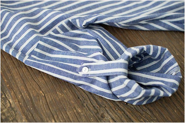 Pinstriped Long-Sleeve A-Line Shirt Dress Product Image