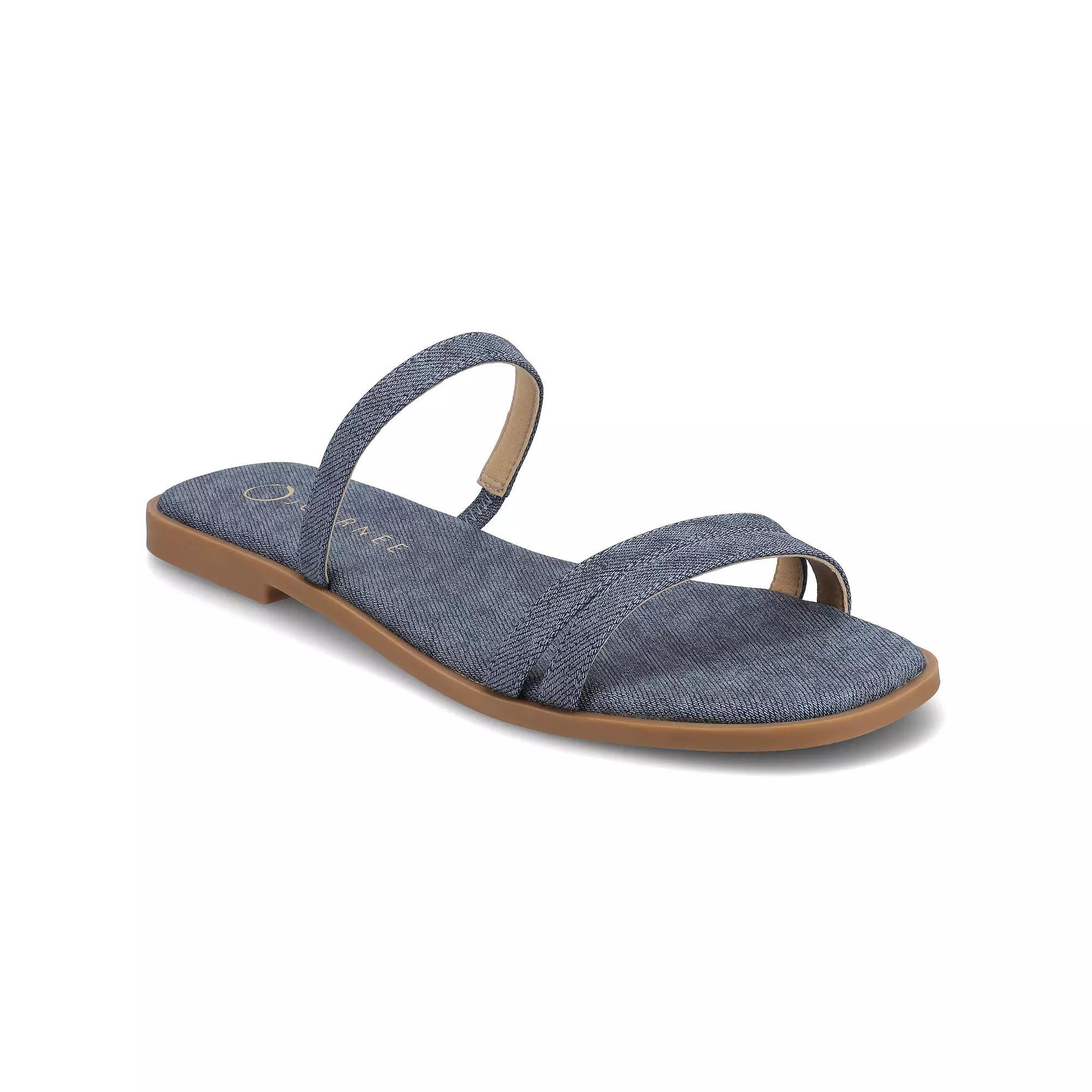 Journee Women's Multi Strap Slide On Flat Sandals, Size: 12, Blue Product Image