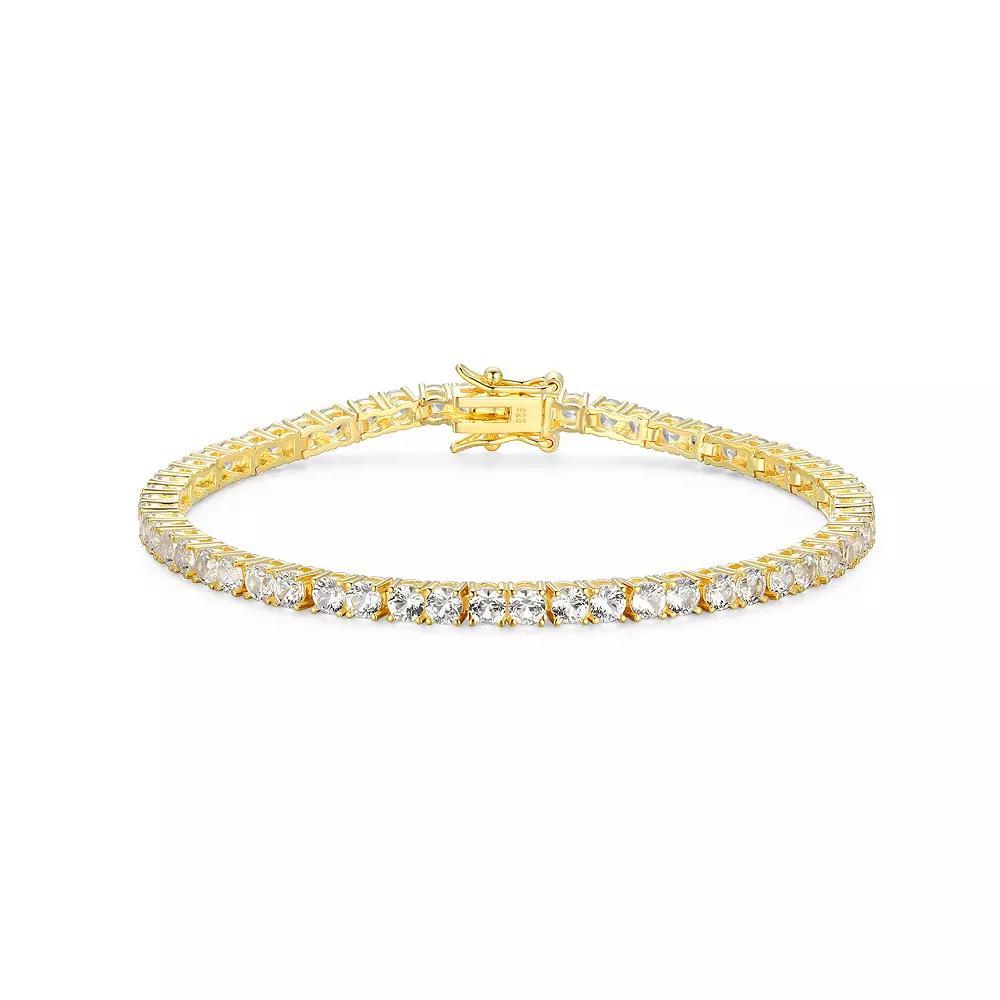 18k Gold over Silver Birthstone Tennis Bracelet, Women's, Size: 7.25", Cr Wh Blue April Product Image