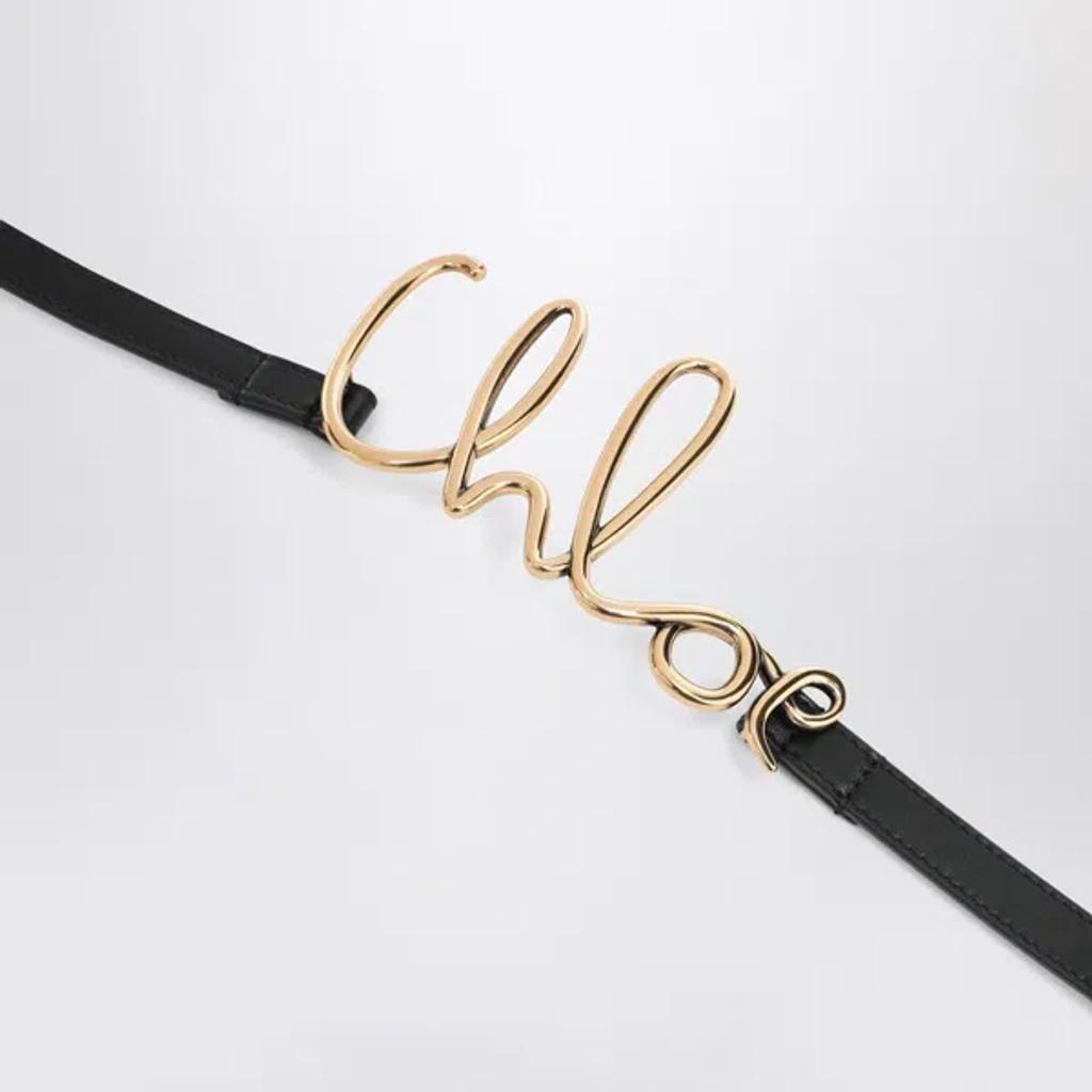 CHLOÉ Iconic Leather Belt Gold-tone Hardware In Black Product Image