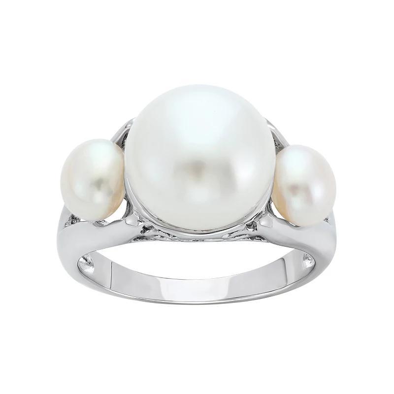 Freshwater Cultured Pearl Sterling Silver 3-Stone Ring, Women's, Size: 7, White Product Image
