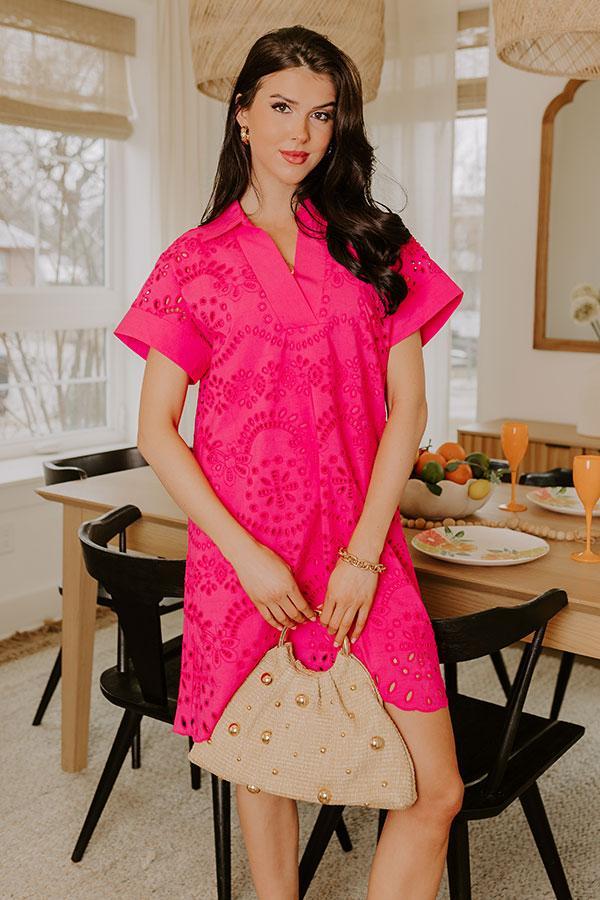 Smiles And Sorbet Eyelet Mini Dress in Hot Pink Product Image