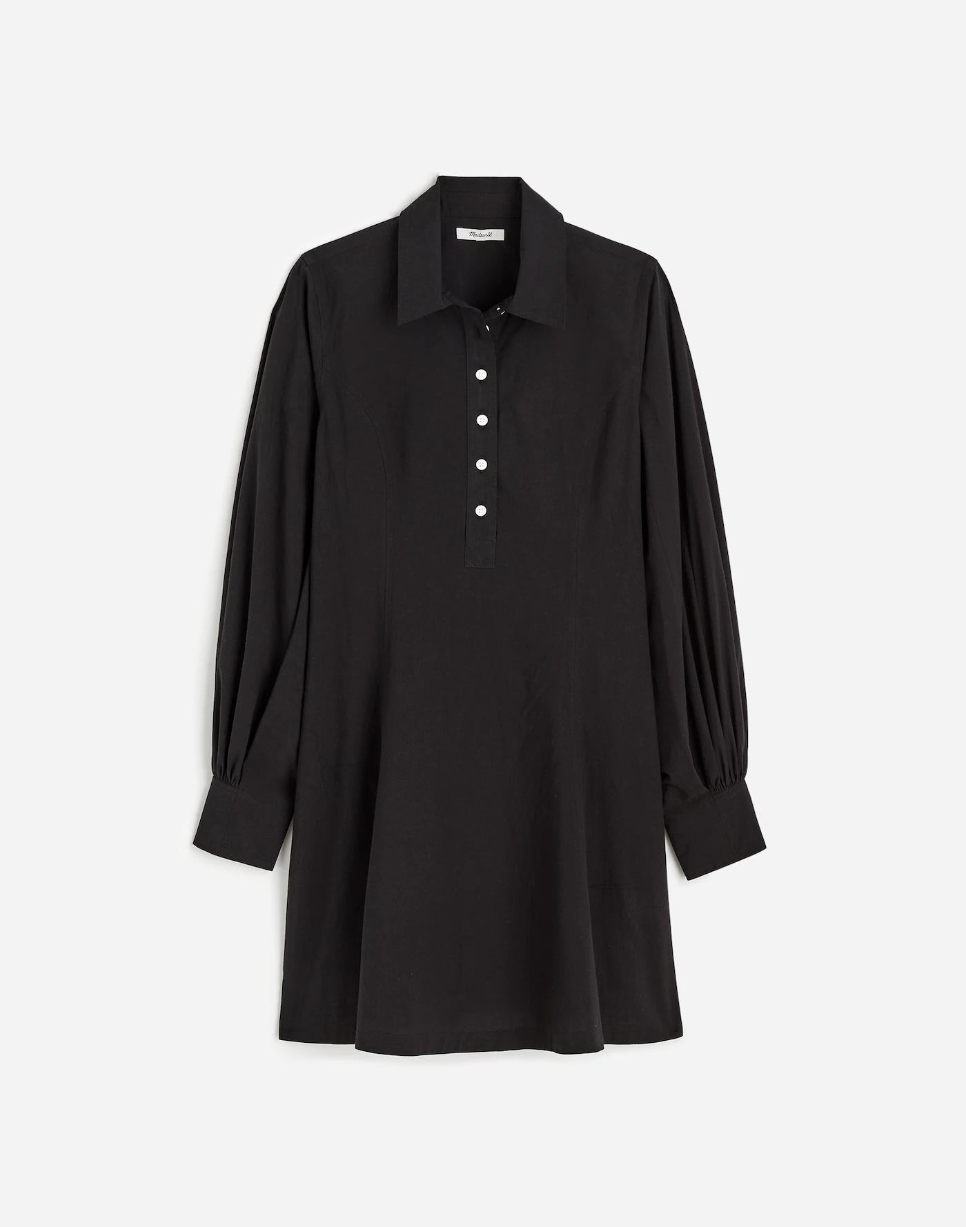 Seamed Long-Sleeve Mini Shirtdress in Poplin Product Image