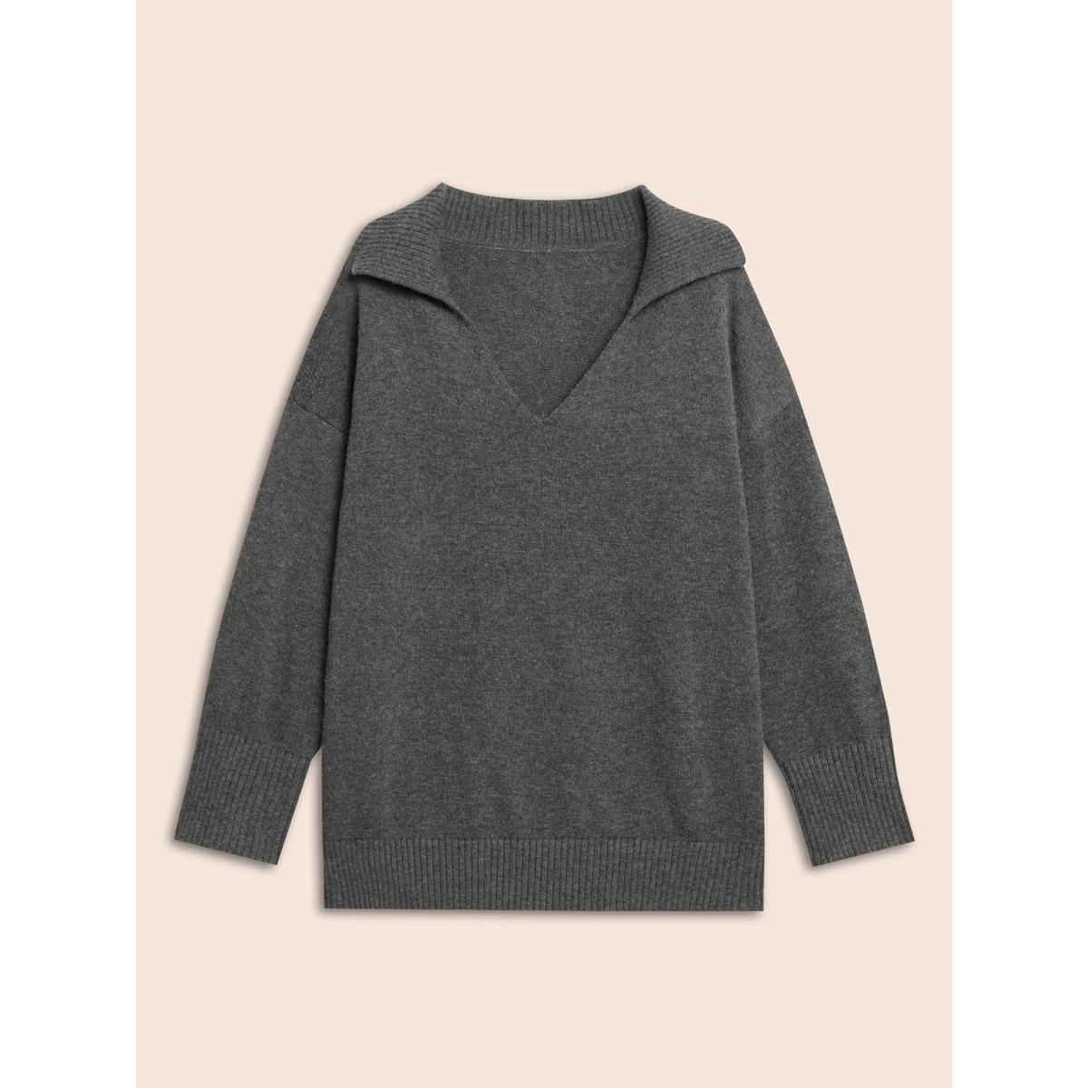 Plus Size Supersoft Essentials Lapel Collar Wool Pullover DimGray Women Casual Long Sleeve Lapel Collar Everyday Pullovers BloomChic 18-20/2X Product Image