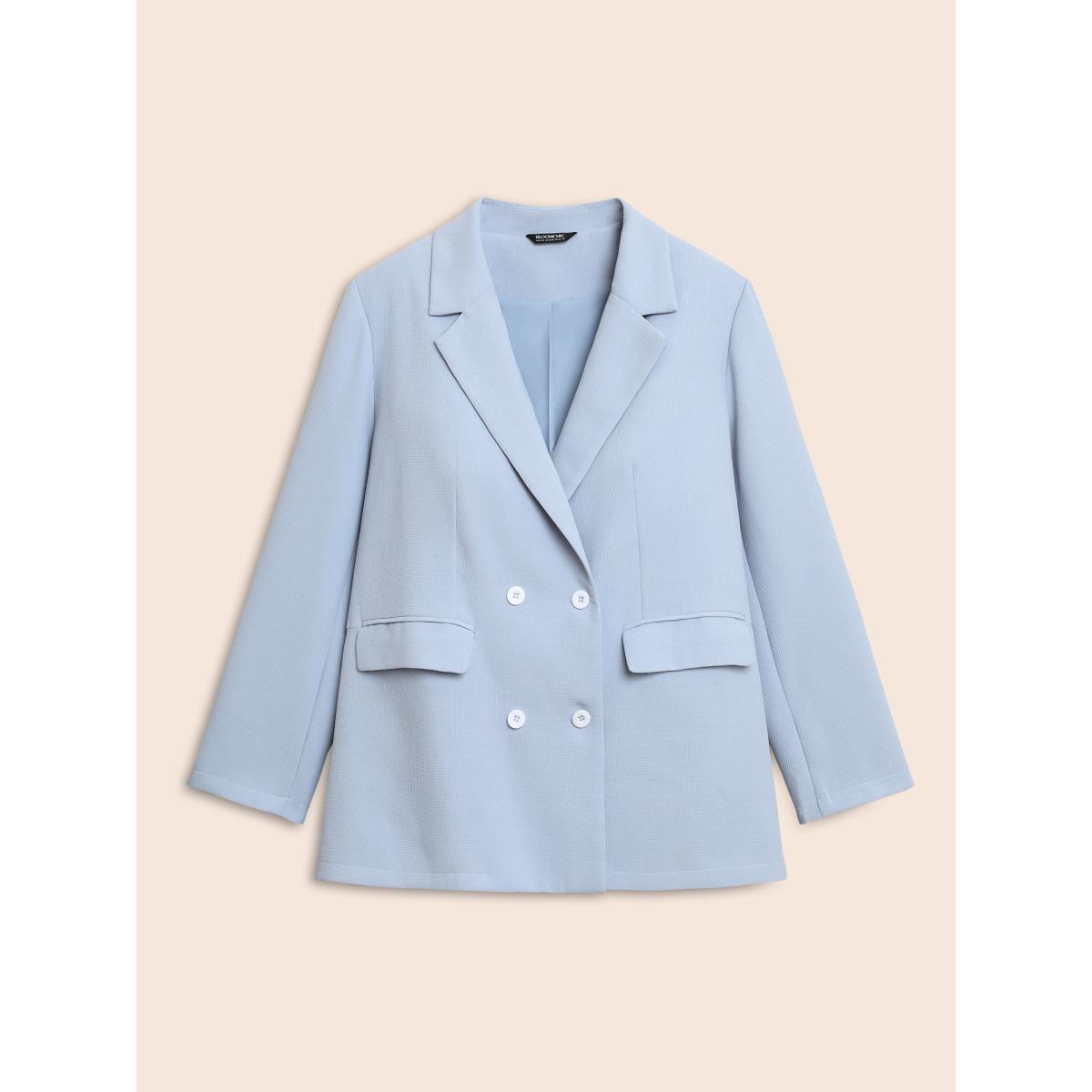 Plus Size Suit Collar Flap Pocket Back Slit Blazer LightBlue Women Everyday Button Sleeve Elbow-length sleeve Suit Collar 22-24/3X Open pocket with flap Elegant Blazers BloomChic Product Image