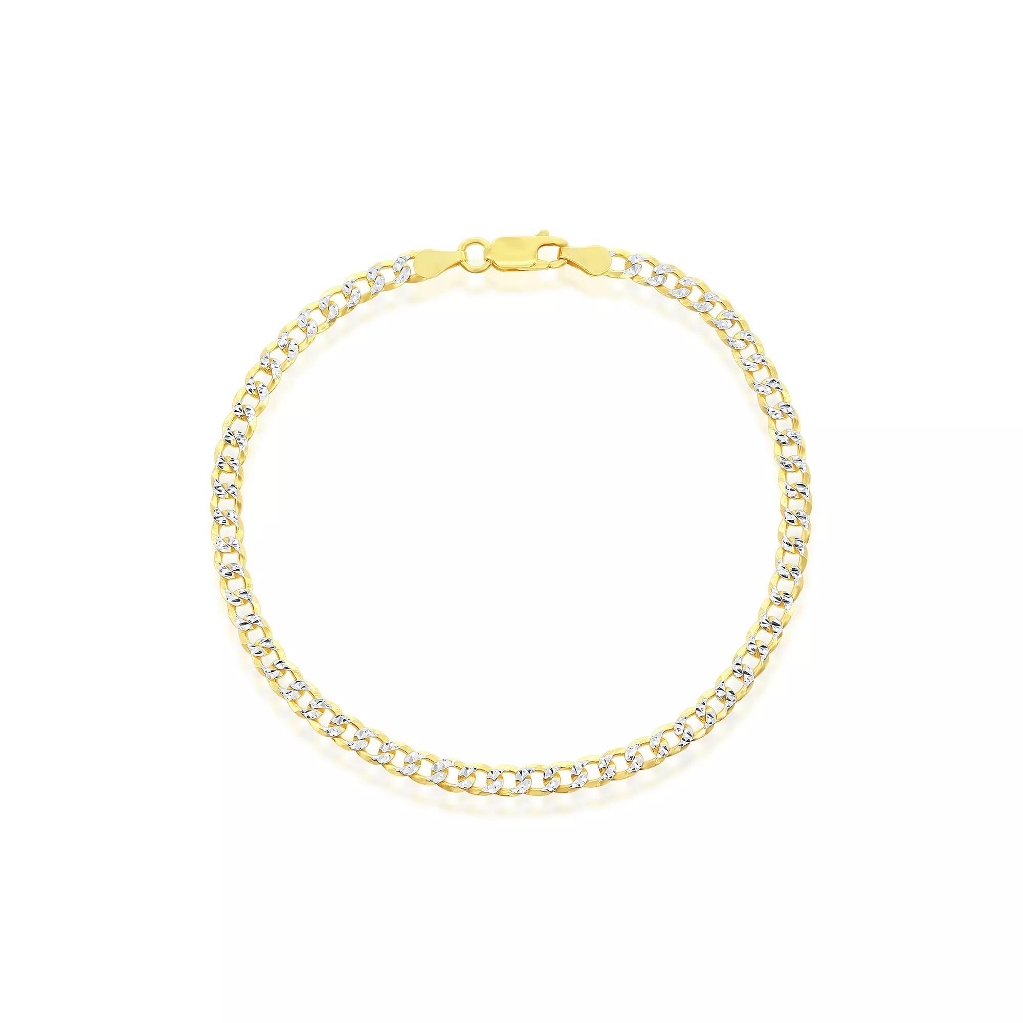 Argento Bella Sterling Silver Pave Cuban Chain Bracelet, Womens Gold Tone Product Image
