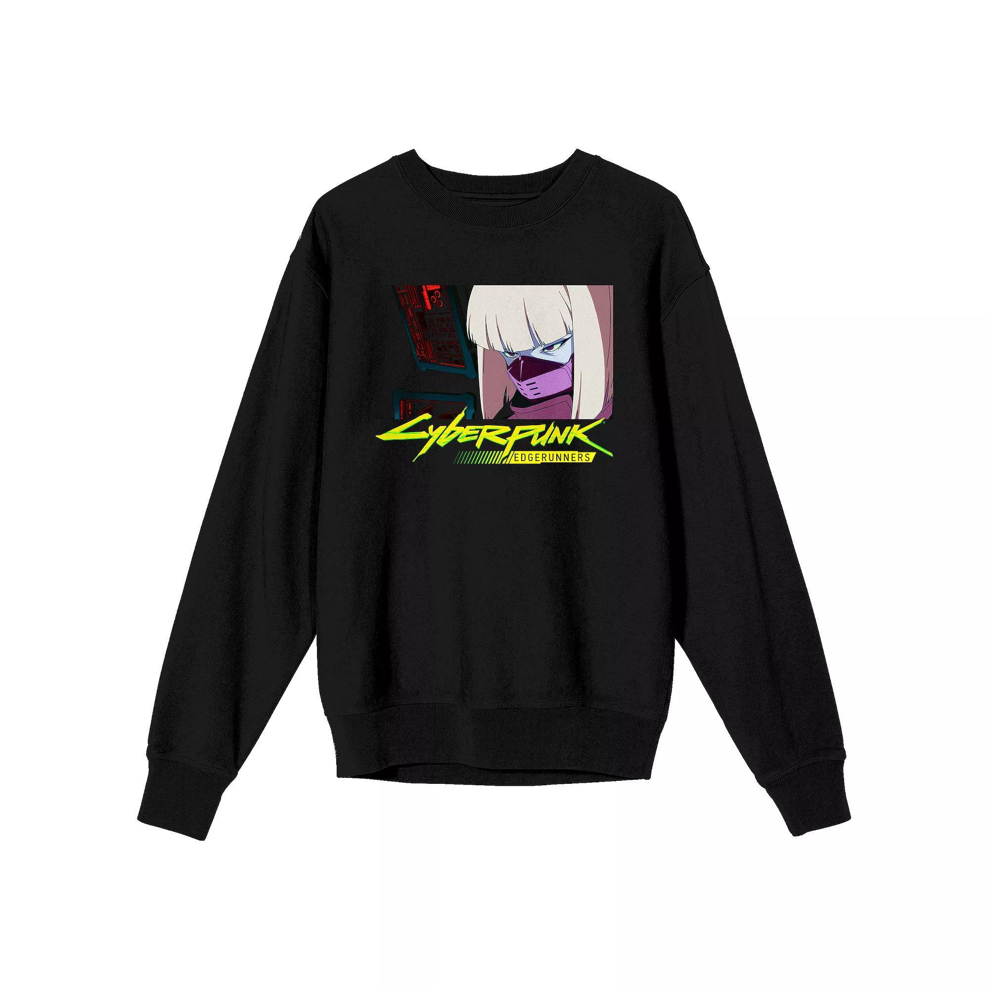 Men's Cyberpunk Edgerunners Kiwi Long Sleeve Graphic Pullover, Size: XL, Black Product Image