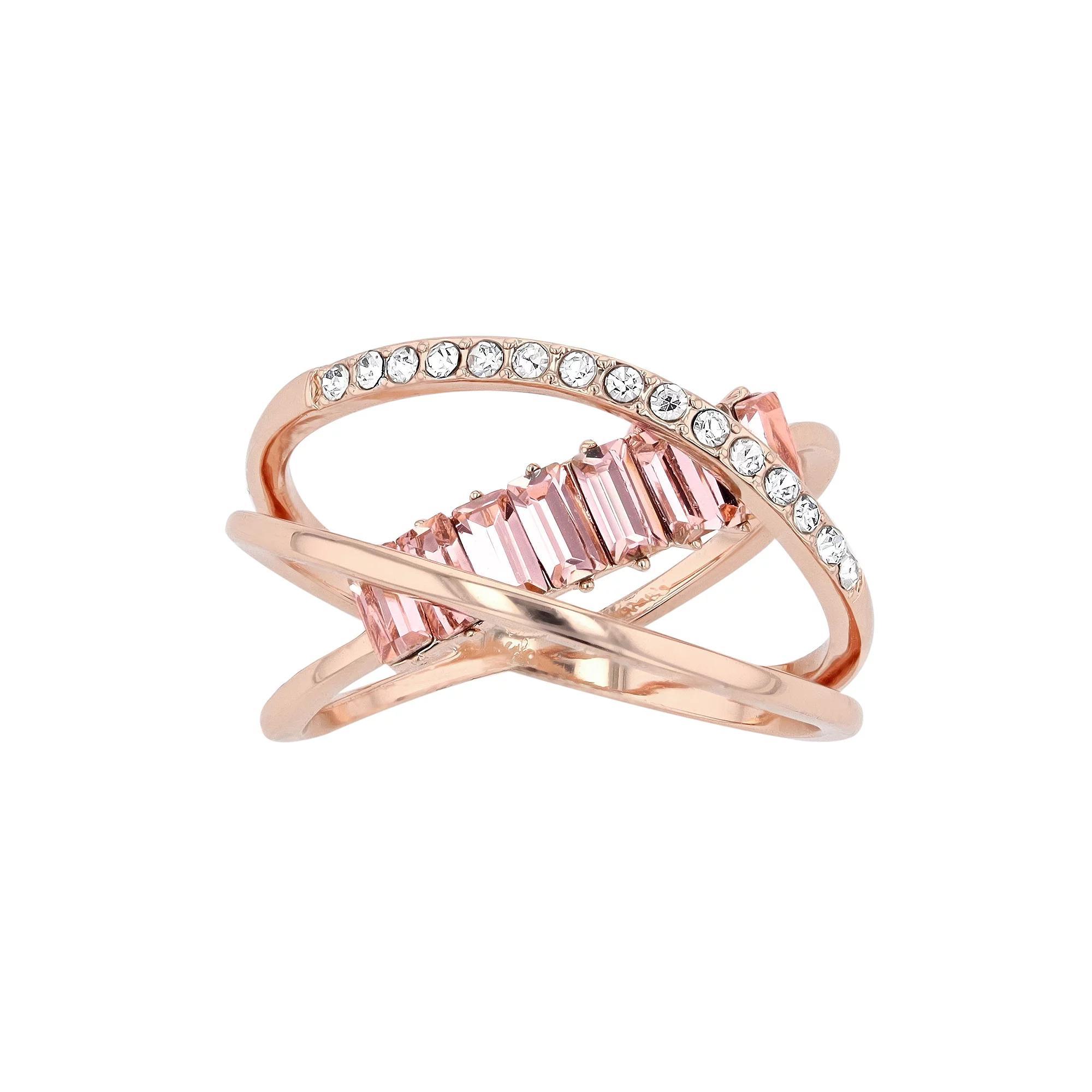 Brilliance Crystal Baguette Open Wrap Ring, Women's, Size: 7, Rose Tone Pink Product Image