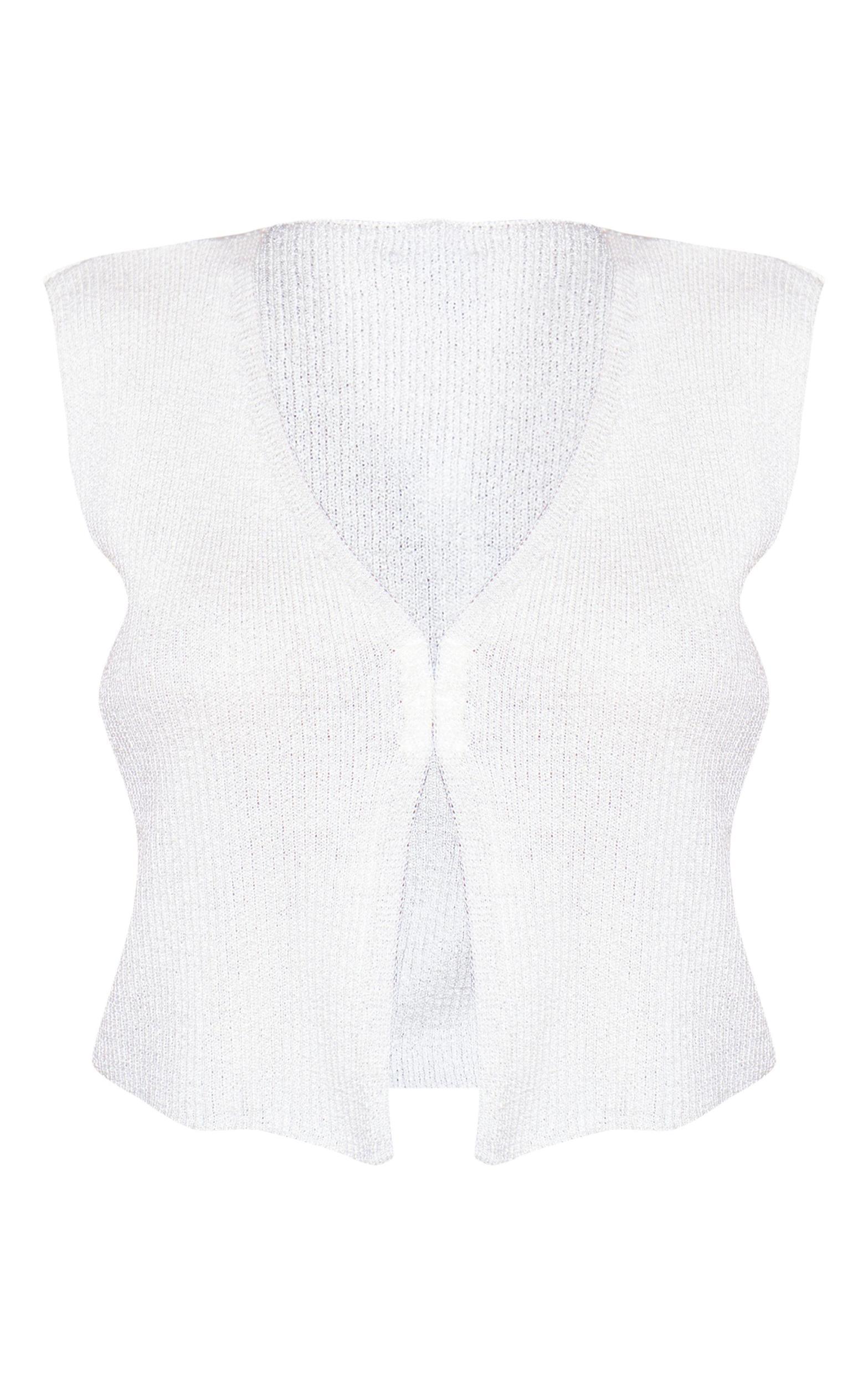 Cream Filigree Knit Hook And Eye Vest Product Image