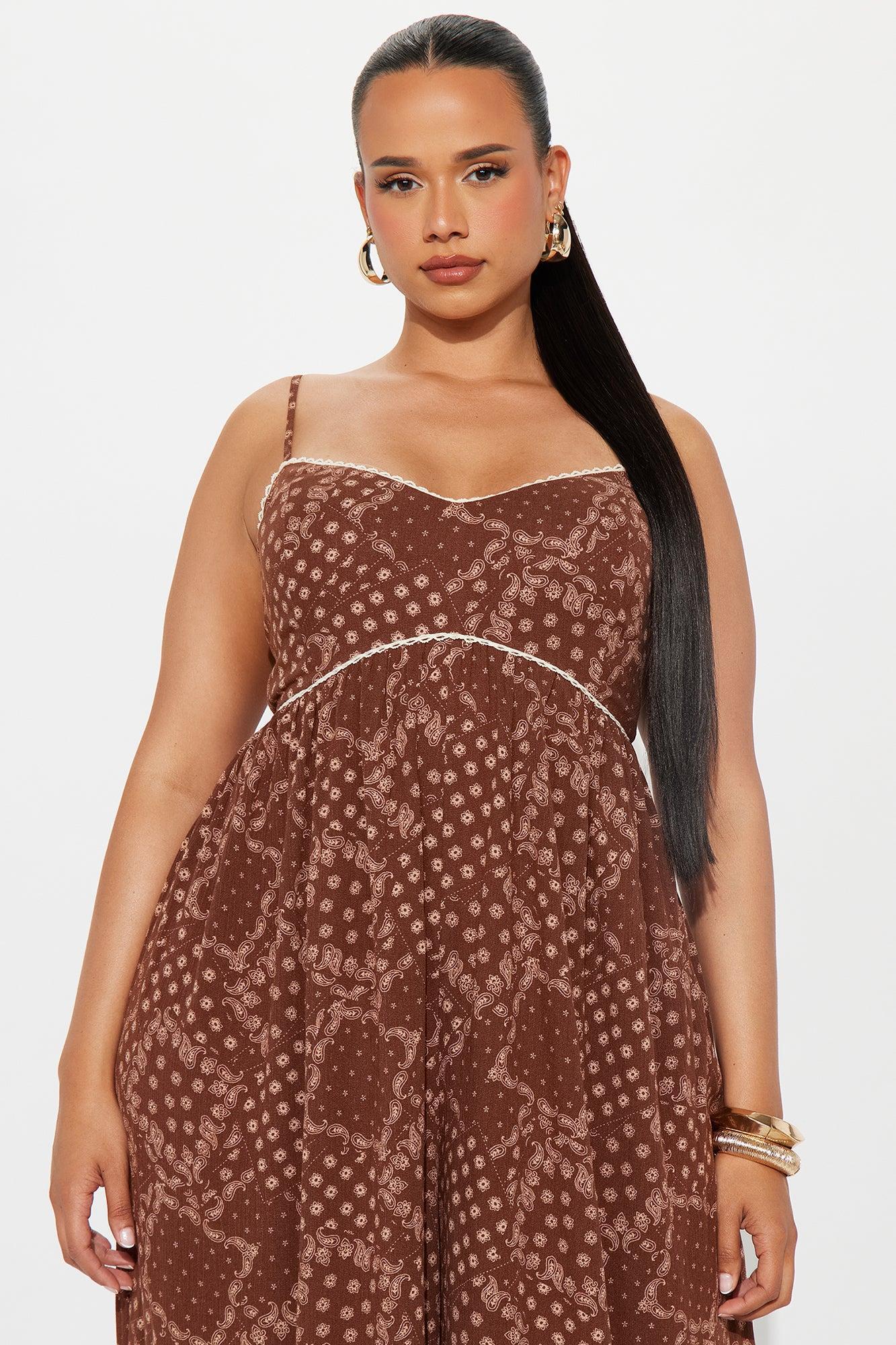 Bethany Gauze Wide Leg Jumpsuit - Brown/combo Product Image