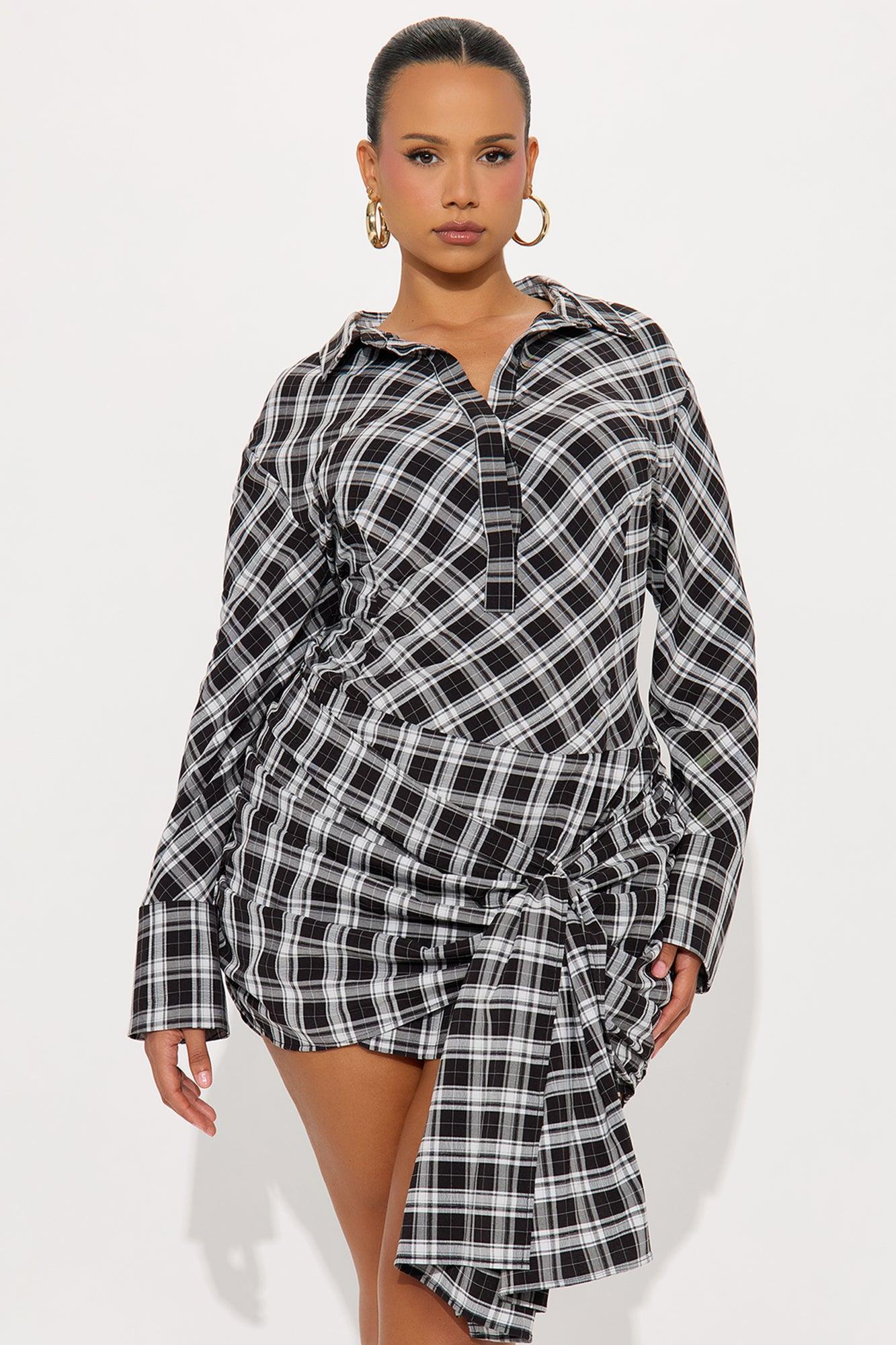 Haisley Plaid Mini Shirt Dress - Black/combo Product Image