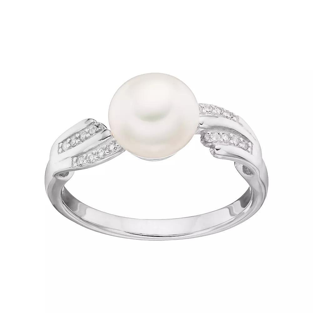Sterling Silver Freshwater Cultured Pearl & Cubic Zirconia Ring, Women's, Size: 7, White Product Image