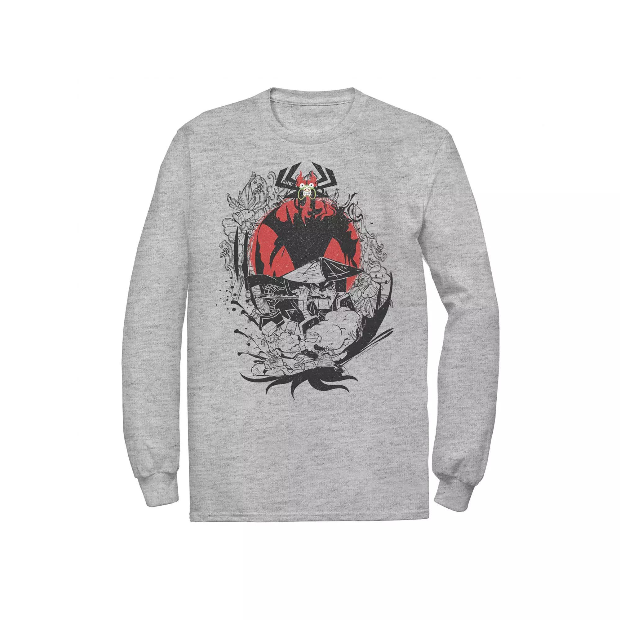 Men's Cartoon Network Samurai Jack Aku & The Flute Battle Long Sleeve Tee, Size: Large, Athletic Grey Product Image