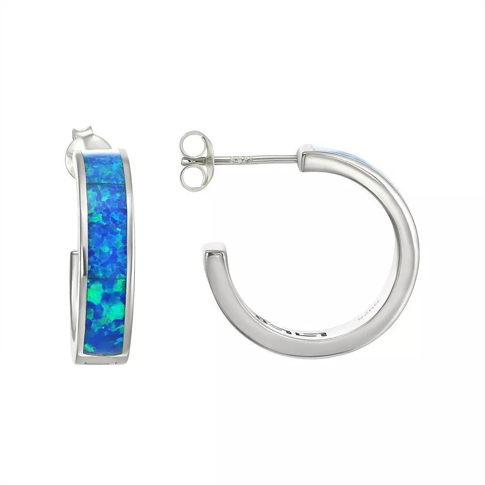 Argento Forte Sterling Silver Lab-Created Blue Opal C-Hoop Earrings, Women's Product Image