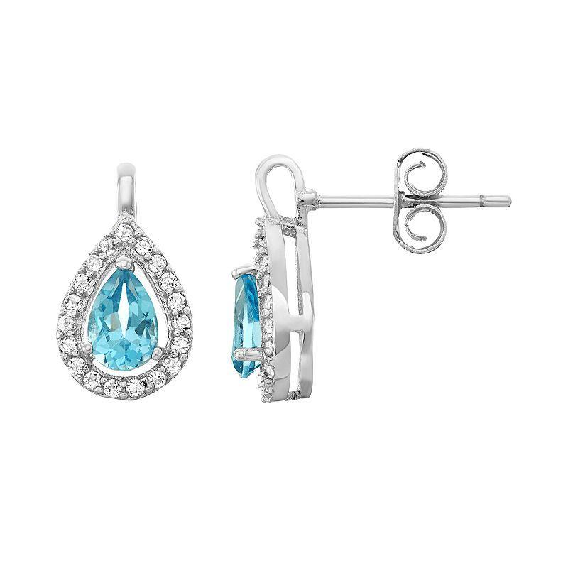 Sterling Silver Blue & White Topaz Teardrop Halo Stud Earrings, Women's Product Image