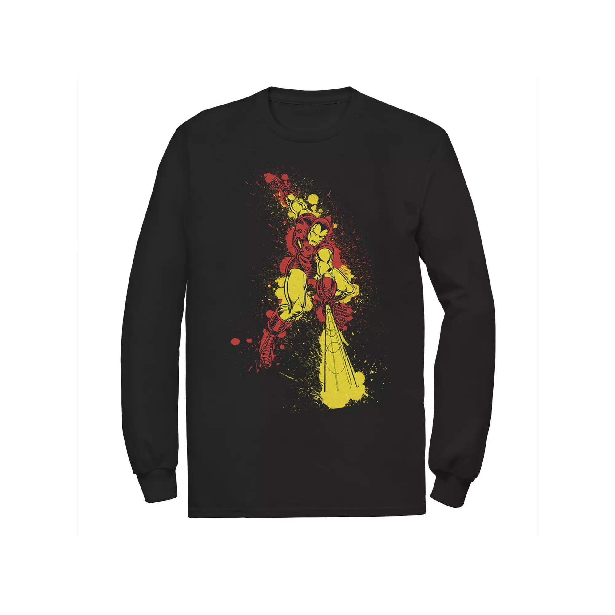 Mens Marvel Iron Man Retro Paint Splatter Action Long Sleeve Graphic Tee Product Image