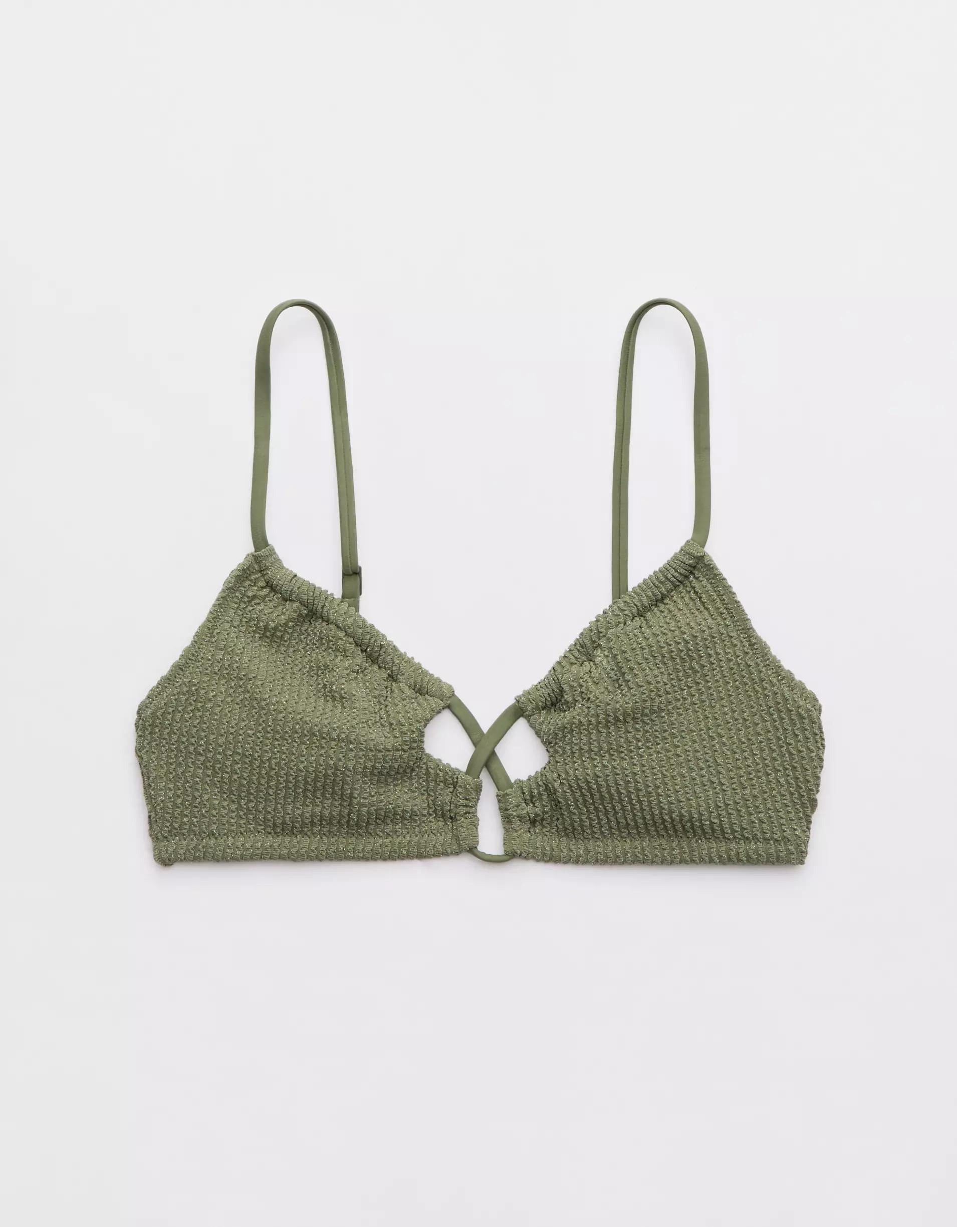Aerie Shimmery Crinkle Lace Up Scoop Bikini Top Product Image