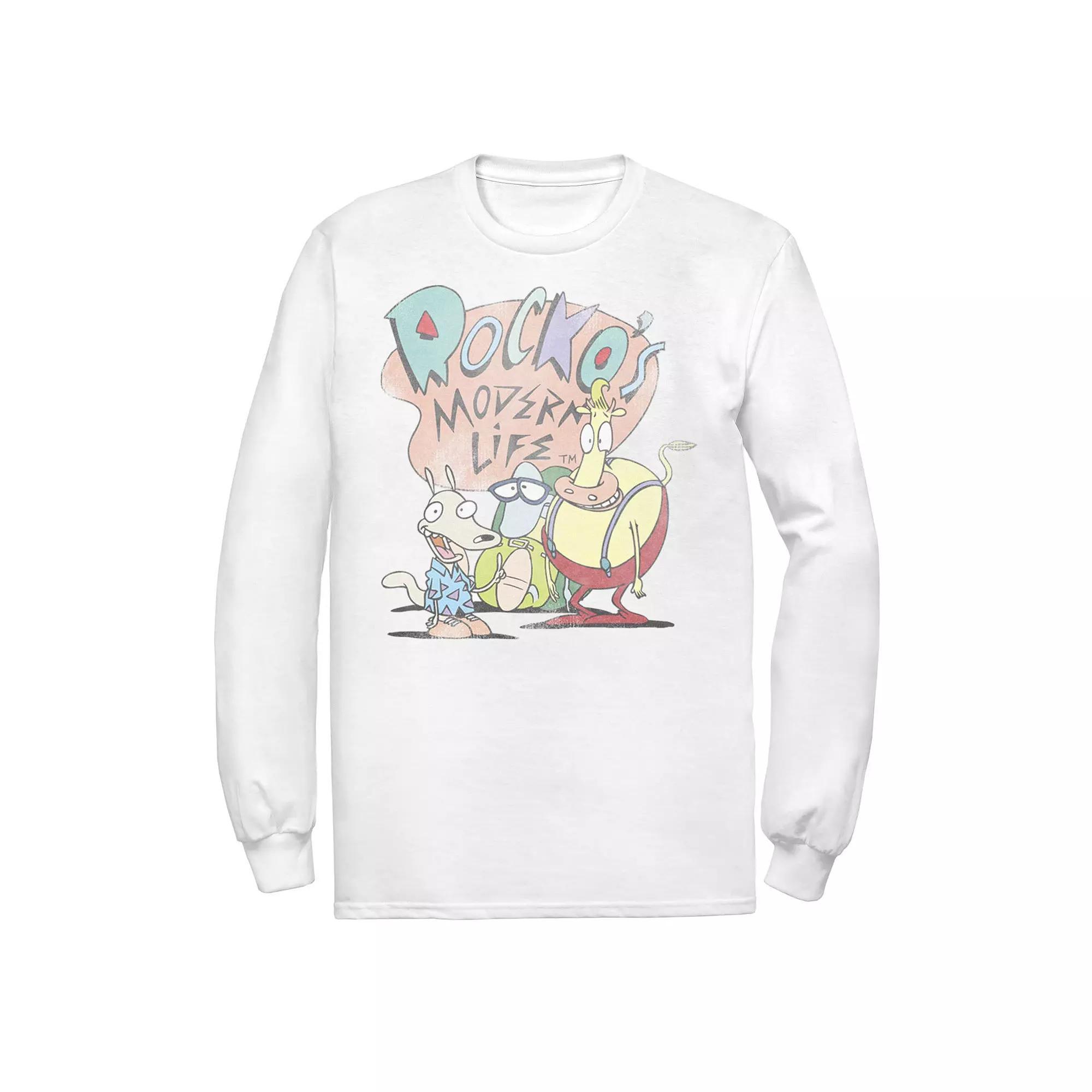 Men's Rocko's Modern Life Modern Group Logo Long Sleeve Tee, Size: XXL, White Product Image