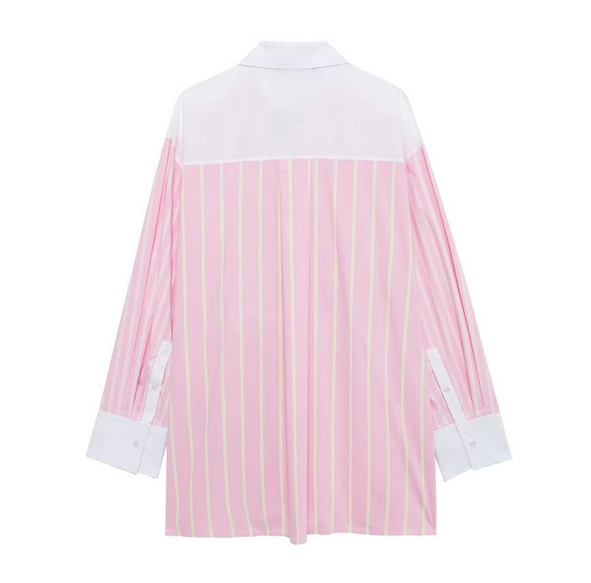 Long-Sleeve Striped Oversized Shirt Product Image
