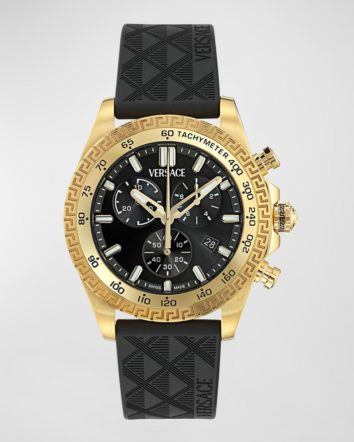 Versace Mens Chrono X Black Strap Gold Toned Watch Product Image