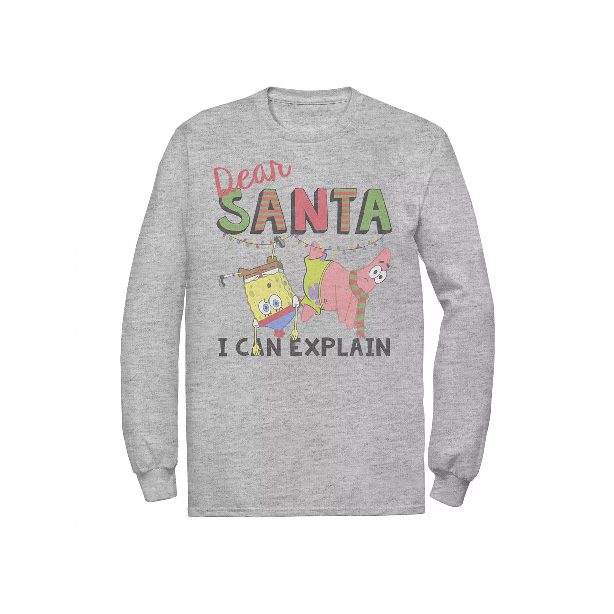 Men's Nickelodeon SpongeBob SquarePants Santa I Can Explain Long Sleeve Graphic Tee, Size: Medium, Athletic Grey Product Image