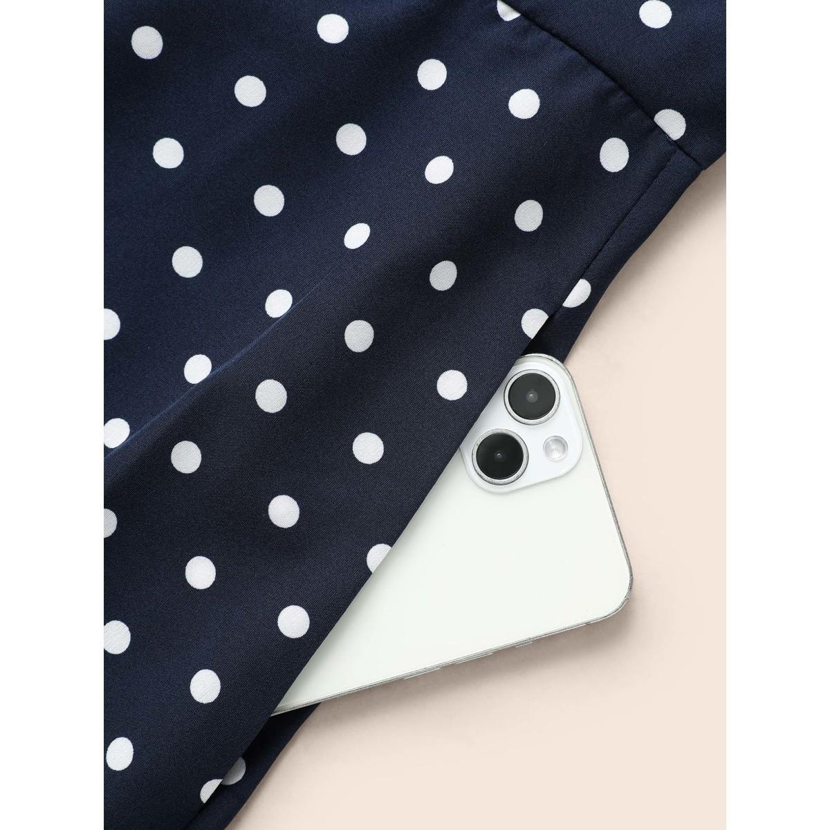 Plus Size Polka Dot Ruffle Trim Midi Dress DarkBlue Women Elegant Ruffles V-neck Long Sleeve Curvy BloomChic 28/5X Product Image