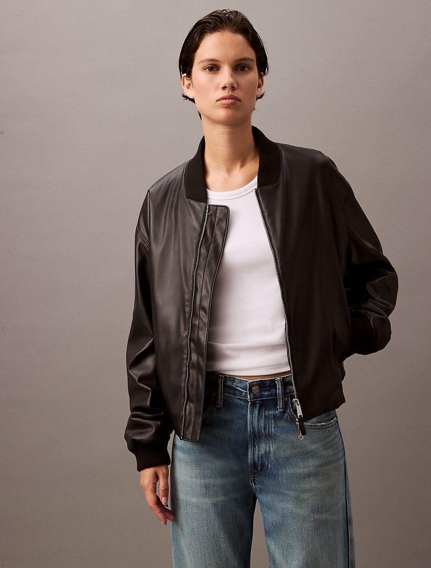 Faux Leather Bomber Jacket Product Image