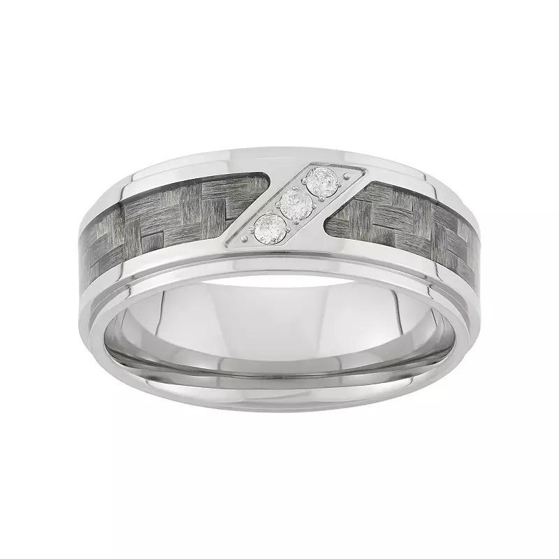 1/10 Carat T.W. Diamond Stainless Steel and Carbon Fiber Wedding Band - Men, Men's, Size: 14, Two Tone Product Image