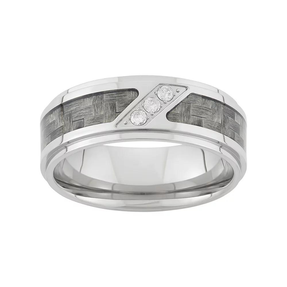 1/10 Carat T.W. Diamond Stainless Steel and Carbon Fiber Wedding Band - Men, Men's, Size: 14, Two Tone Product Image