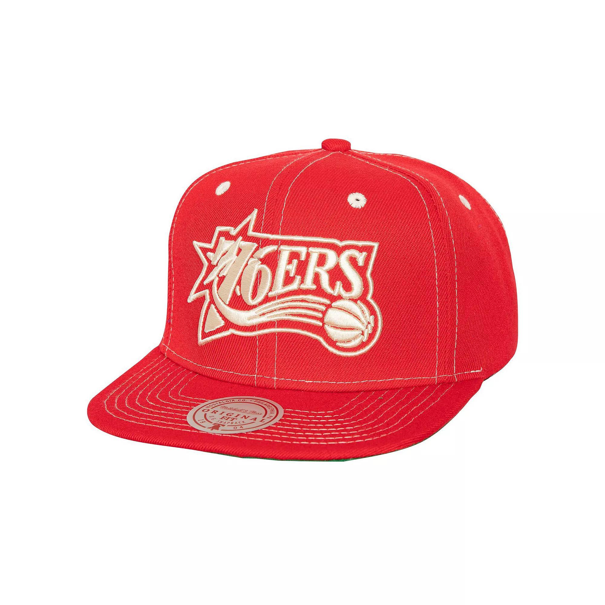 Mens Mitchell & Ness Red Philadelphia 76ers Energy Contrast Snapback Hat Product Image