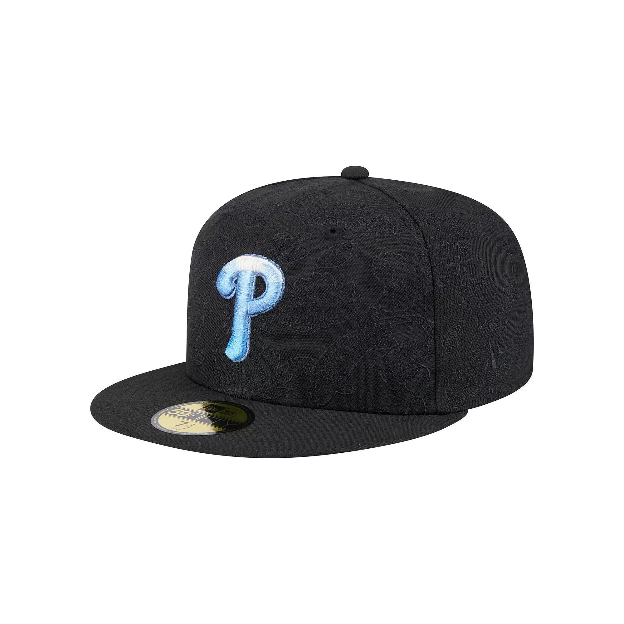 Men's New Era Black Philadelphia Phillies Tonal Koi 59FIFTY Fitted Hat, Size: 7 Product Image