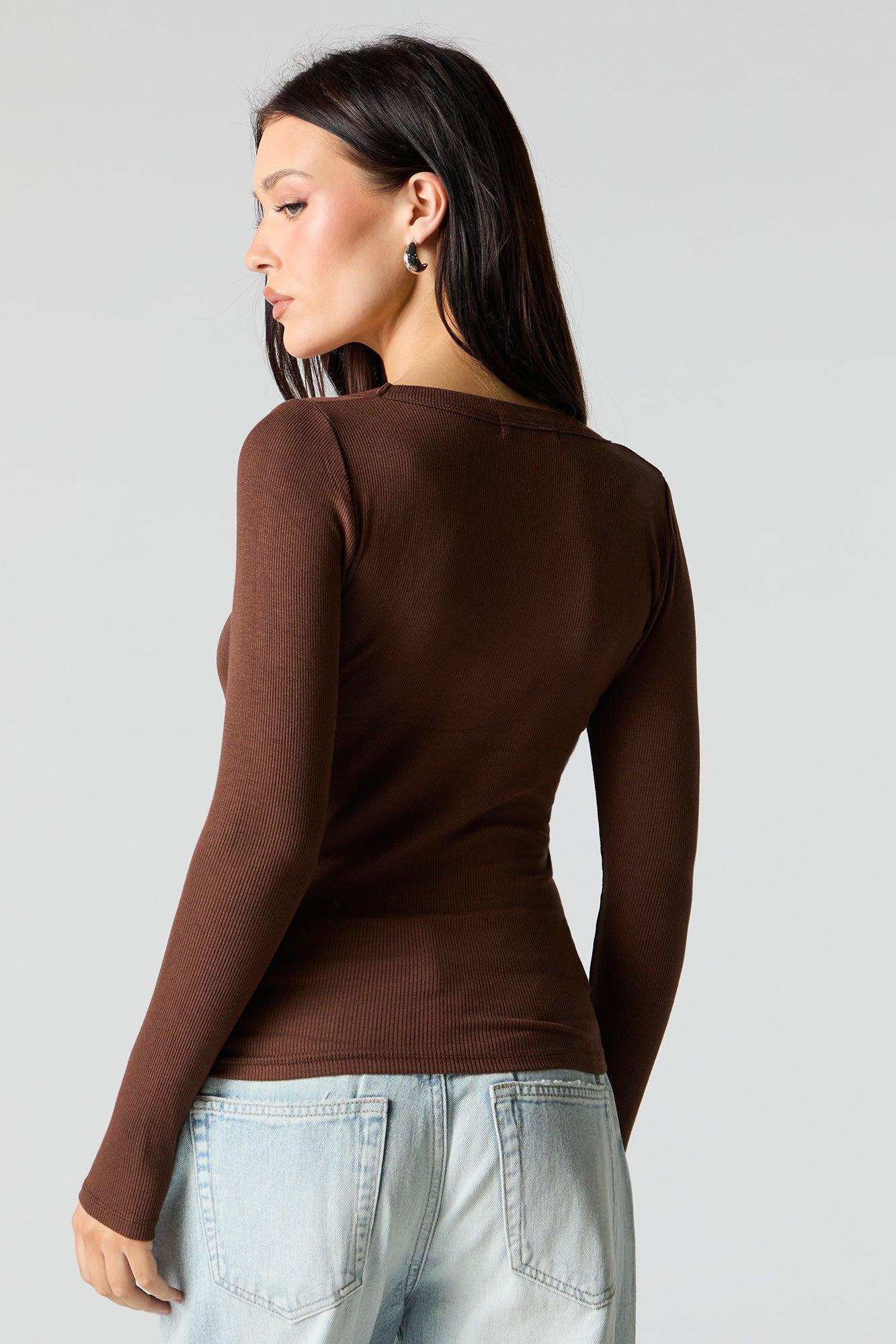 Ribbed Scoop Neck Long Sleeve Top Female Product Image