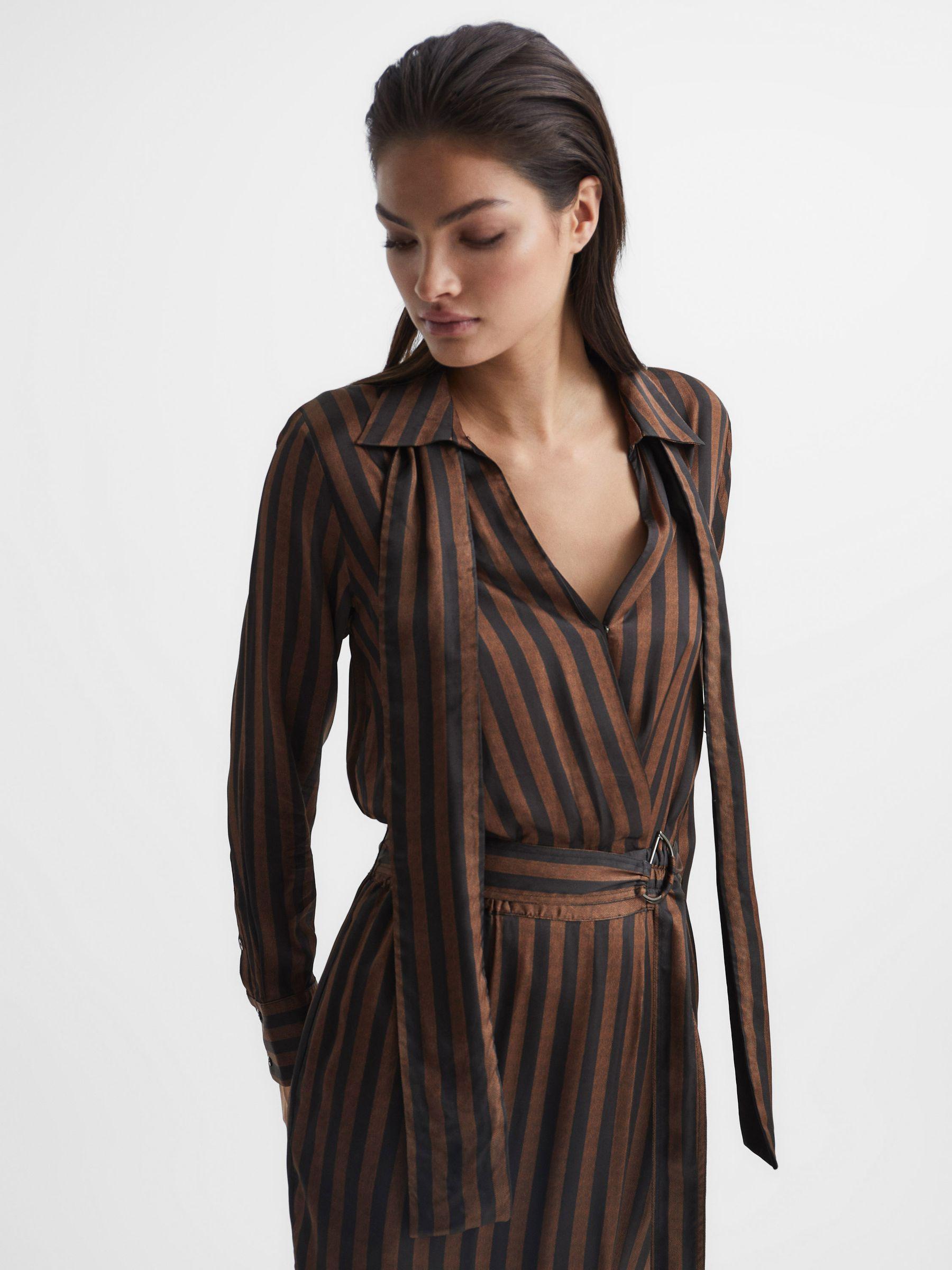 Stripe Shirt Dress in Brown Product Image
