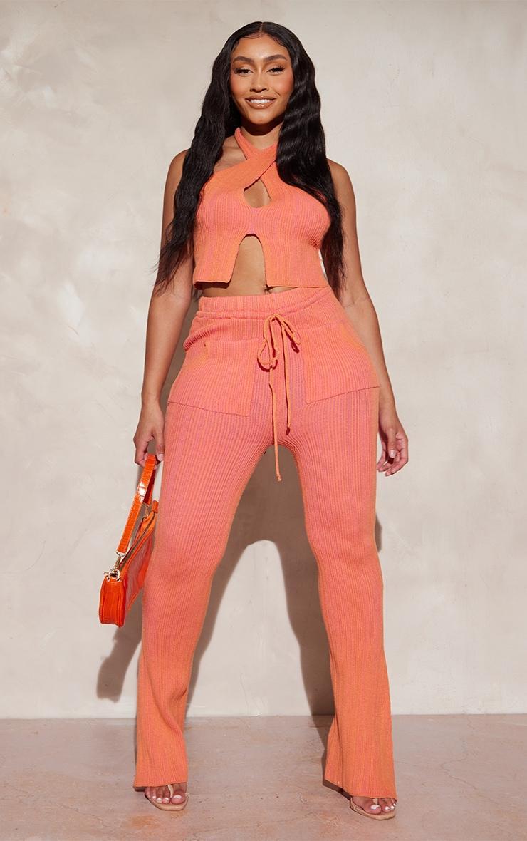 Shape Pink Knit Contrast Halter Neck Crop Top Product Image