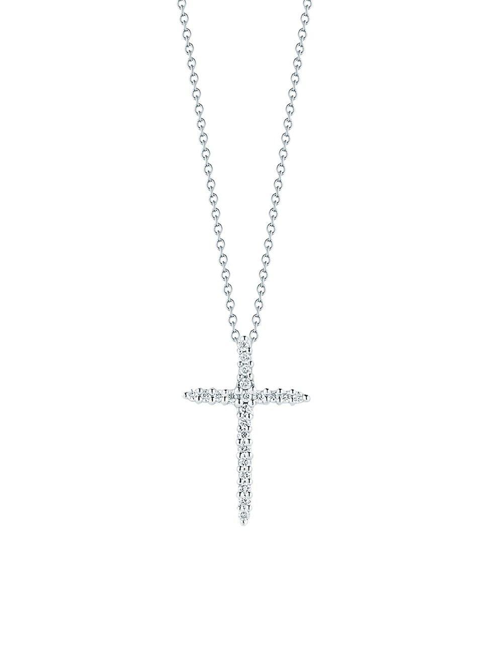 Womens Tiny Treasures 0.1 TCW Diamond & 18K White Gold Cross Pendant Necklace Product Image