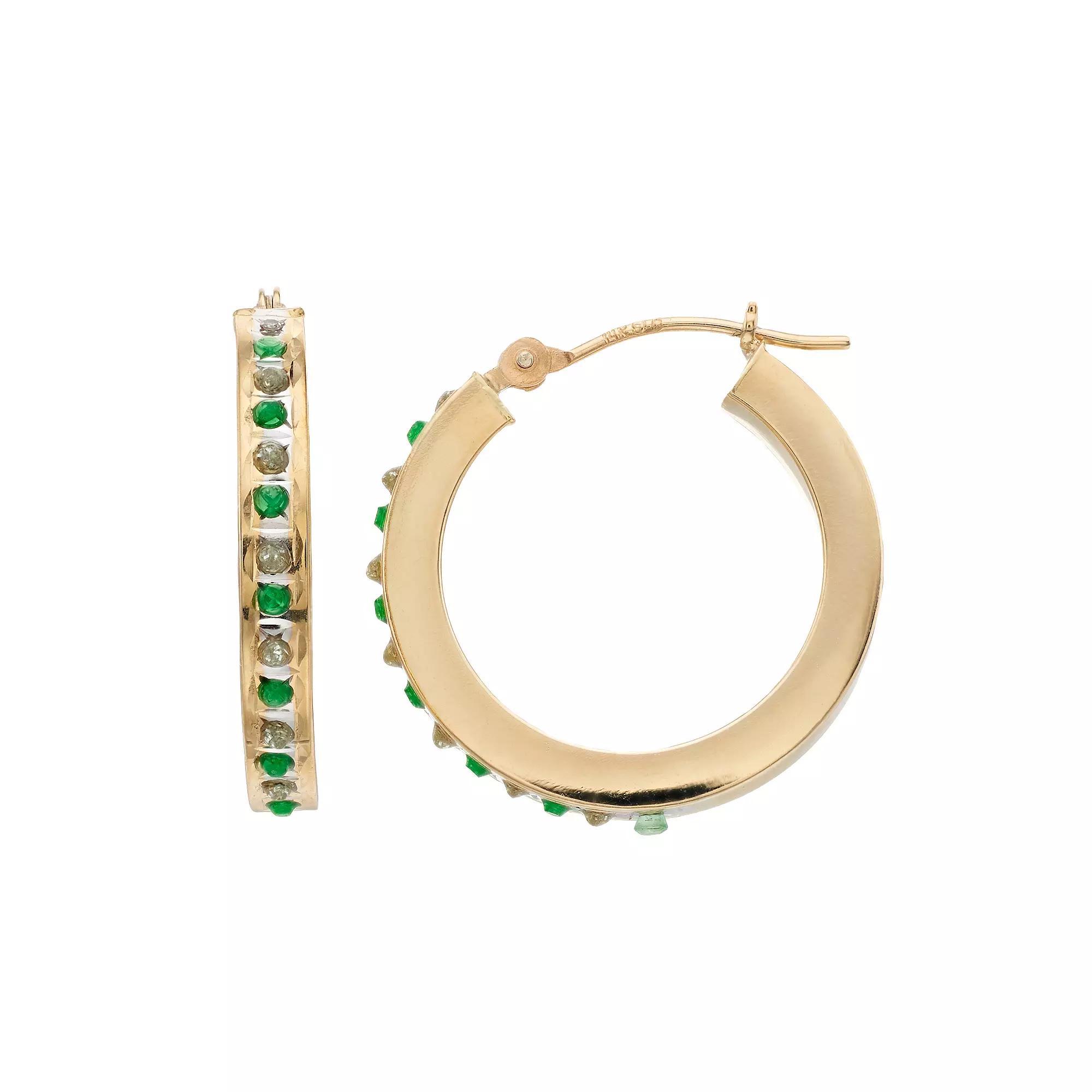 Diamond Fascination 14k Gold Emerald & Diamond Accent Oval Hoop Earrings, Womens Product Image