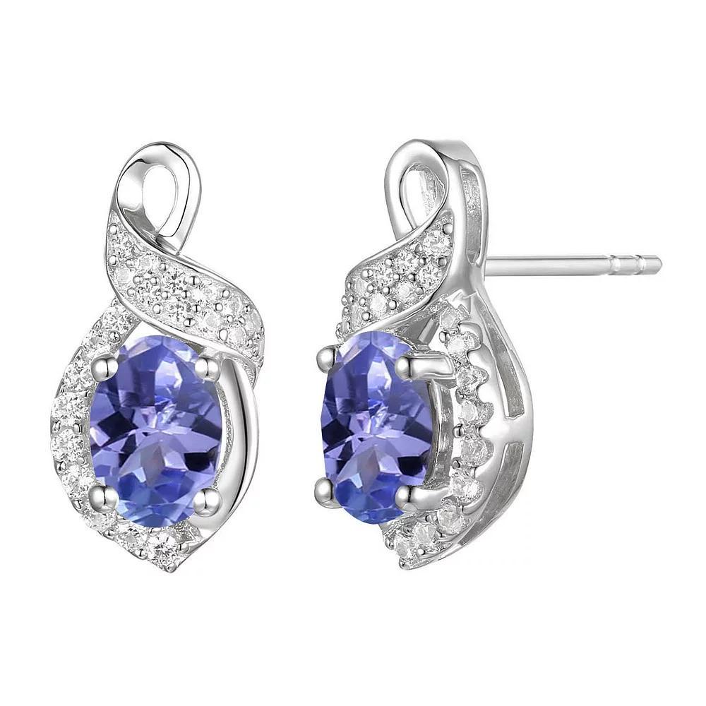 Rhodium-Plated Lab-Created White Sapphire & Tanzanite Stud Earrings, Women's, Sterling Product Image