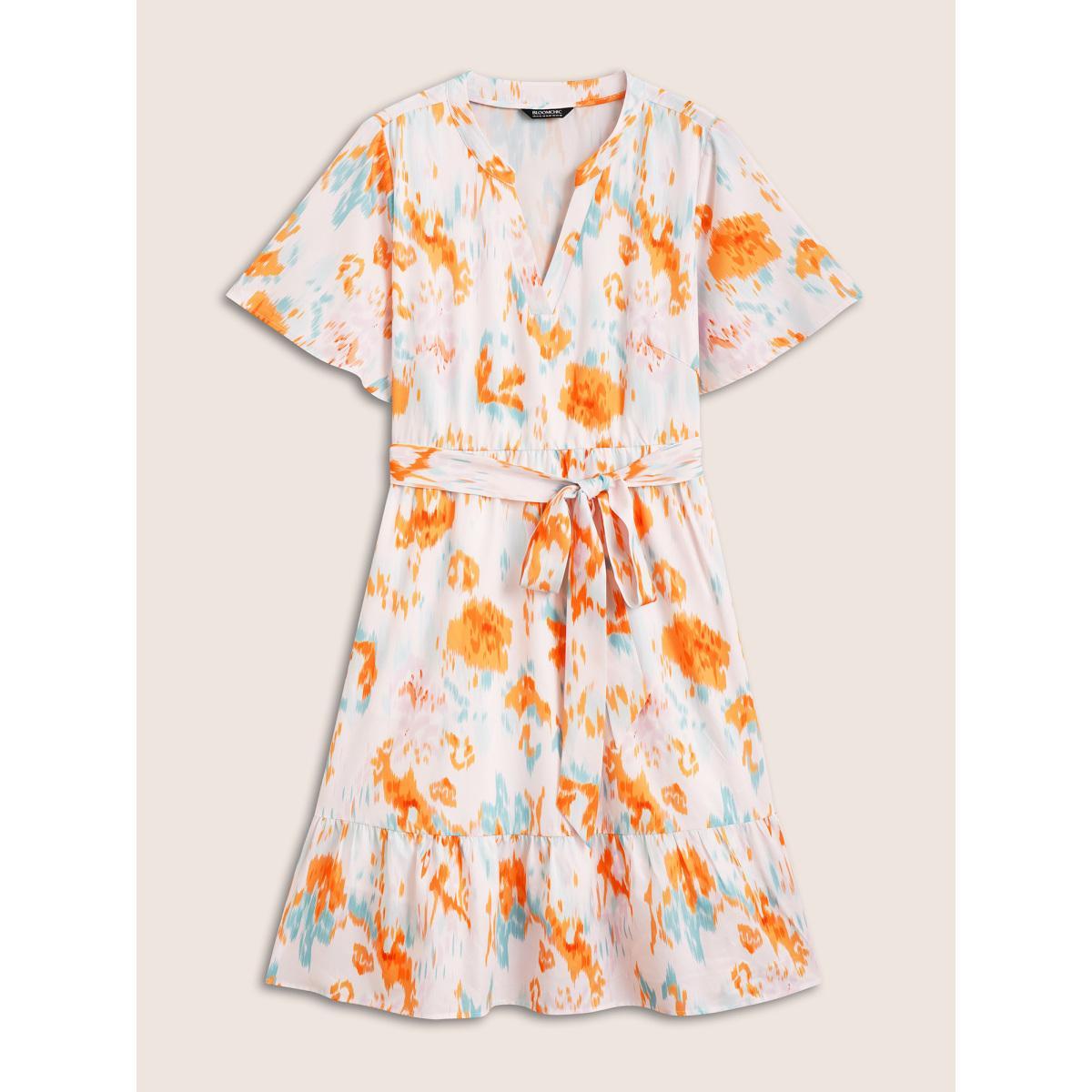 Plus Size Notched Collar Colorblock Contrast Midi Dress Ivory Women Elegant Belted Notched collar Short sleeve Curvy BloomChic 12/L Product Image