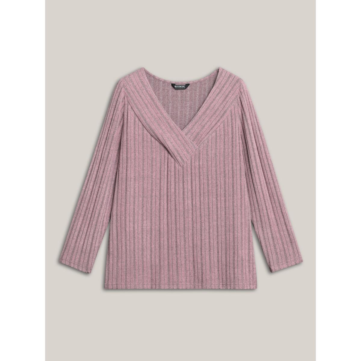 Plus Size V-Neck Textured Pit Strip Fitted T-Shirt Dirtypink Women Casual Texture V-neck Bodycon Everyday T-shirts BloomChic 26/4X Product Image