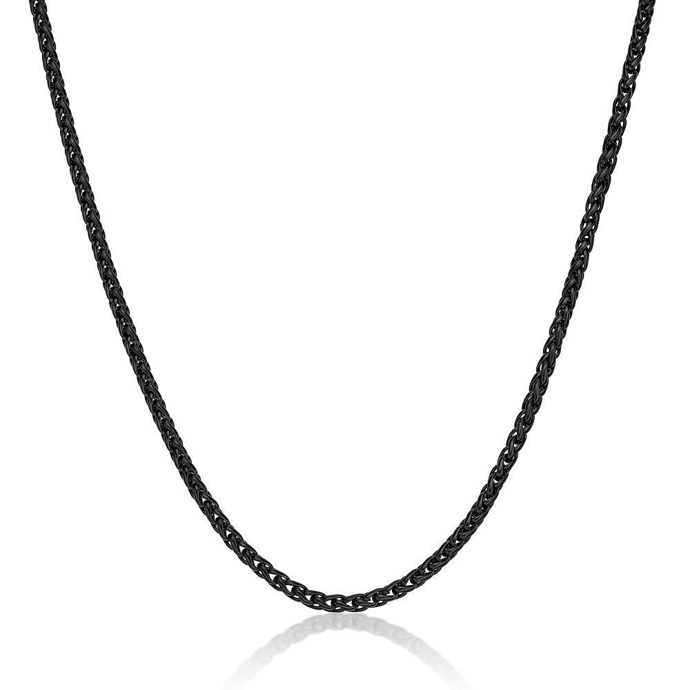 Men's LYNX Stainless Steel Wheat Chain Necklace, Size: 30", Black Product Image